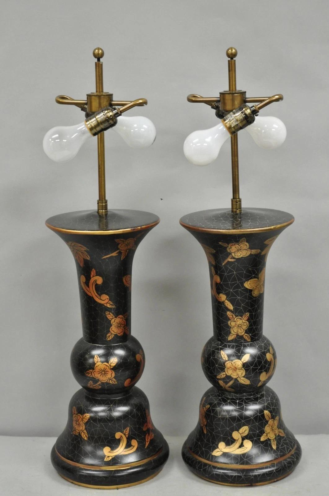 Pareja de lámparas de sobremesa contemporáneas Louis Baldinger & Sons pintadas en negro y dorado en venta 5