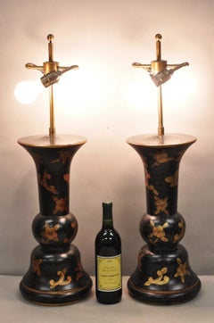 Louis Baldinger & Sons Contemporary Black & Gold Painted Table Lamps - a Pair