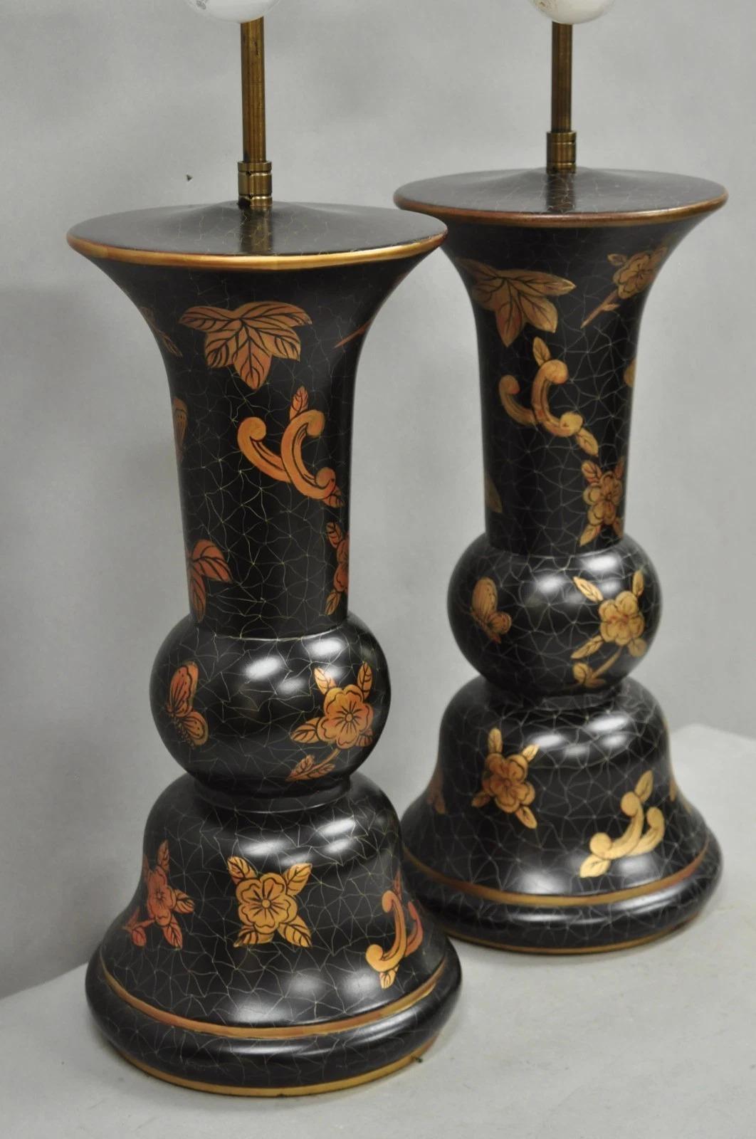 Pareja de lámparas de sobremesa contemporáneas Louis Baldinger & Sons pintadas en negro y dorado en venta 1