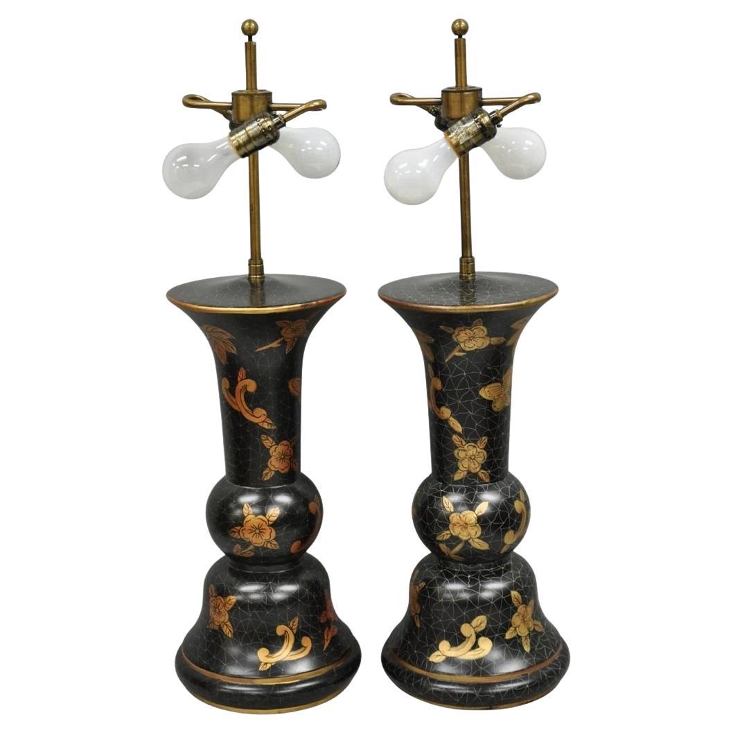Pareja de lámparas de sobremesa contemporáneas Louis Baldinger & Sons pintadas en negro y dorado en venta