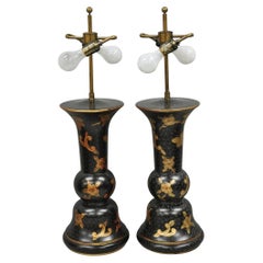 Pareja de lámparas de sobremesa contemporáneas Louis Baldinger & Sons pintadas en negro y dorado