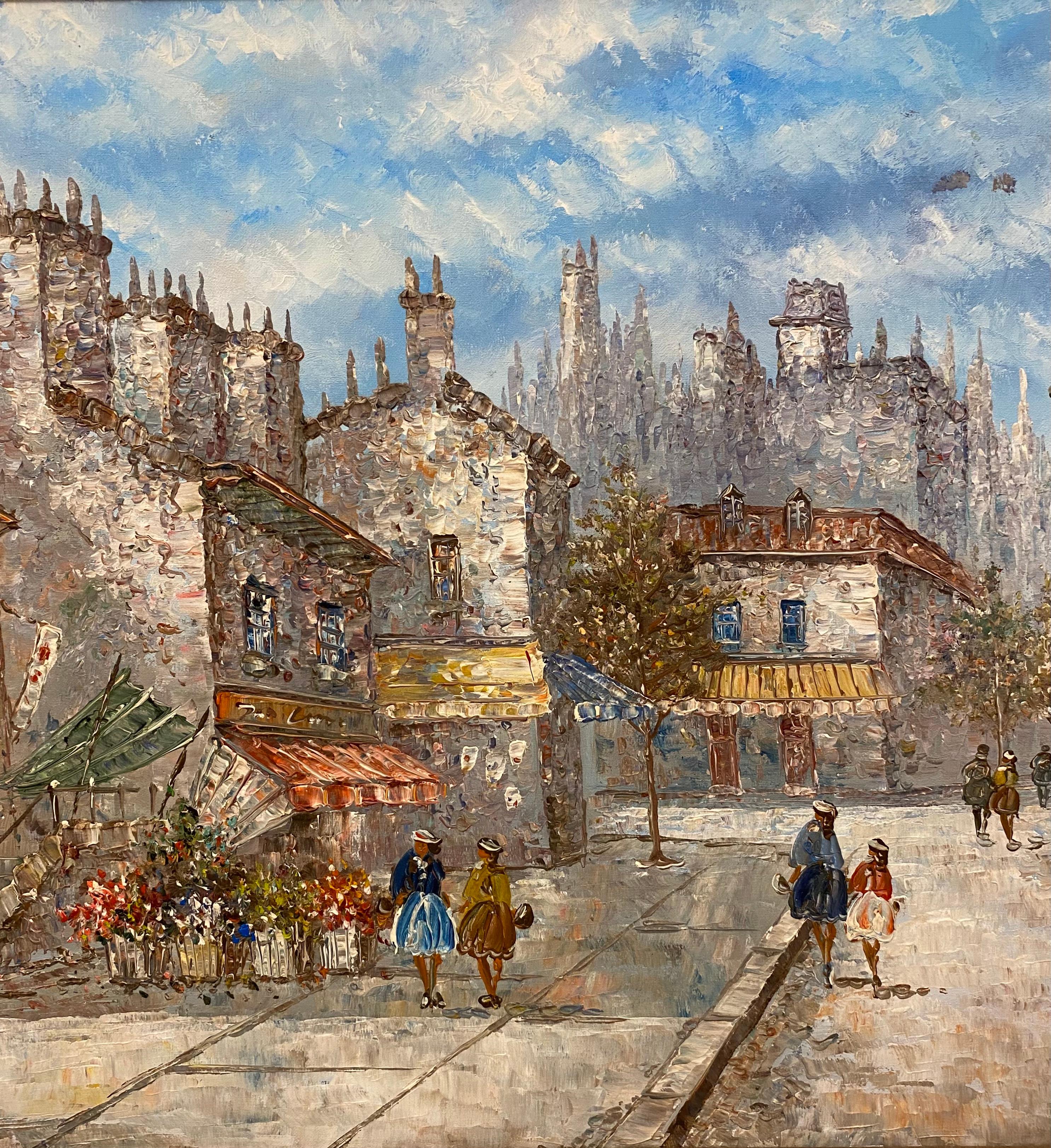 Giltwood Paris France Street Scene Oil Painting by Louis Bassett Gilt Wood Frame