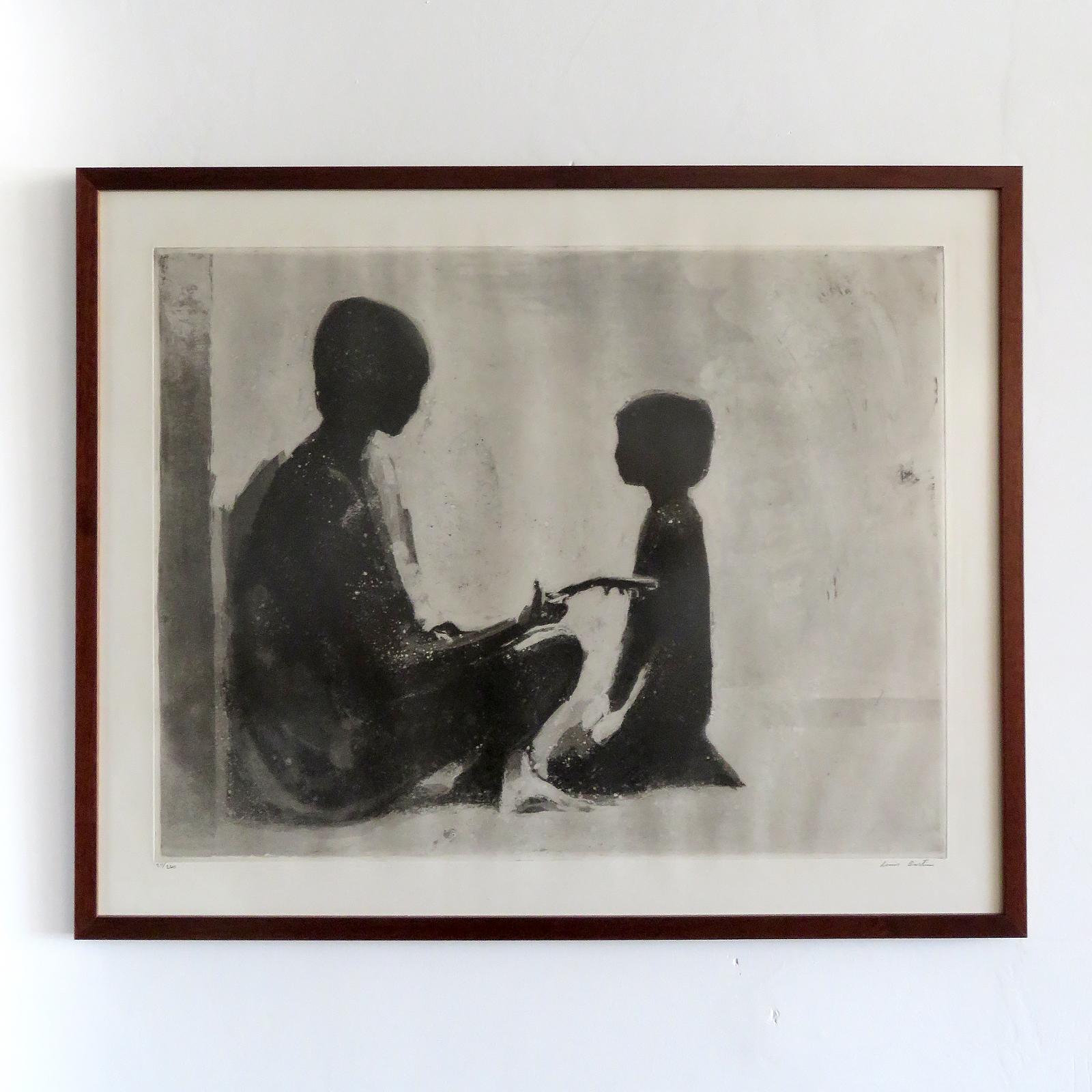 Wunderschöne, figurale Radierung 'Ohne Titel' von Louis Bastin (1912-1979), limitierte Auflage, mit Bleistift signiert und nummeriert, Bastin 24/260, neu gerahmt in dunklem Holz mit UV-beständigem, blendfreiem Acryl, Druckmaße 25,20