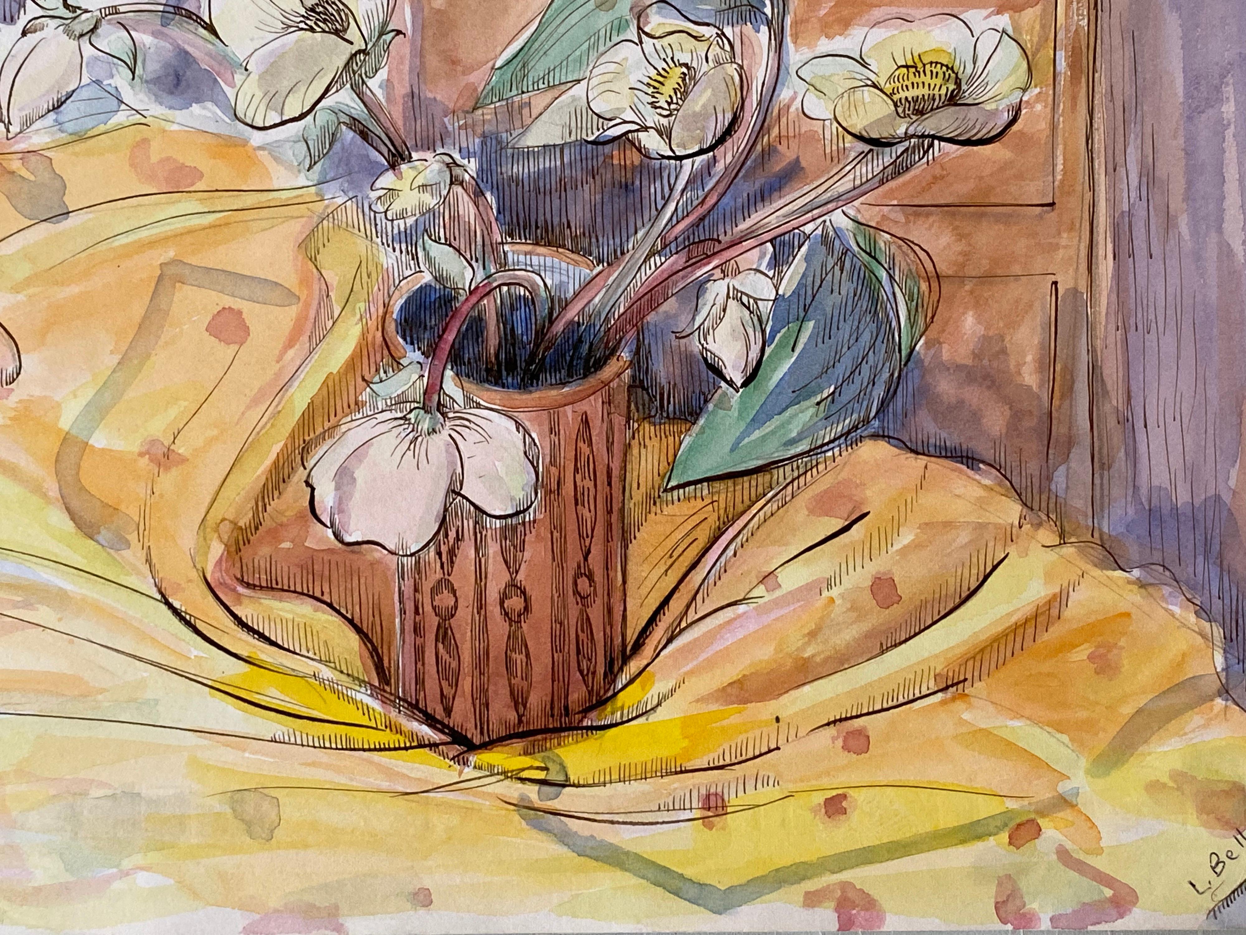 Nature morte et fleurs de l'artiste post-impressionniste des années 1940 dans un vase - Post-impressionnisme Painting par Louis Bellon