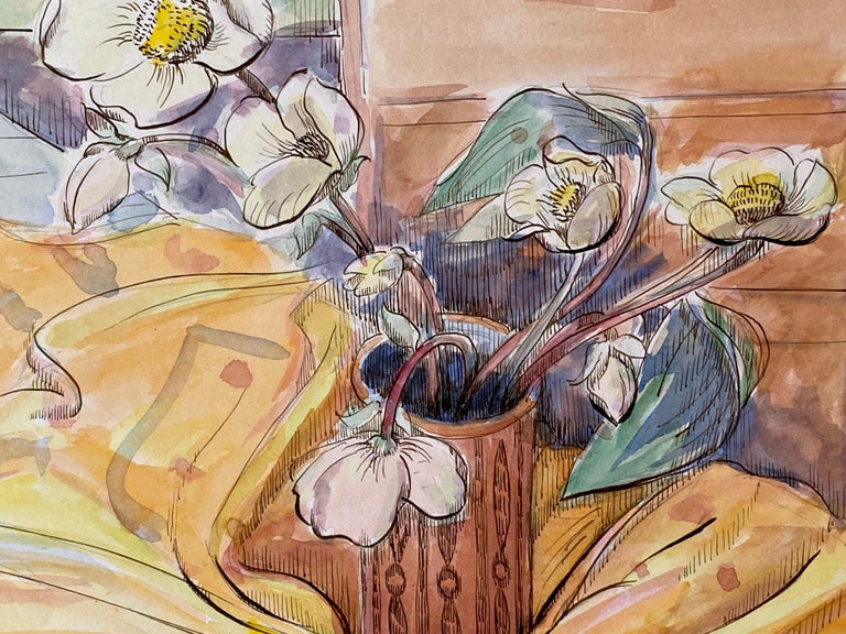 1940's Post Impressionist artist Still Life Flowers in Vase For Sale 3