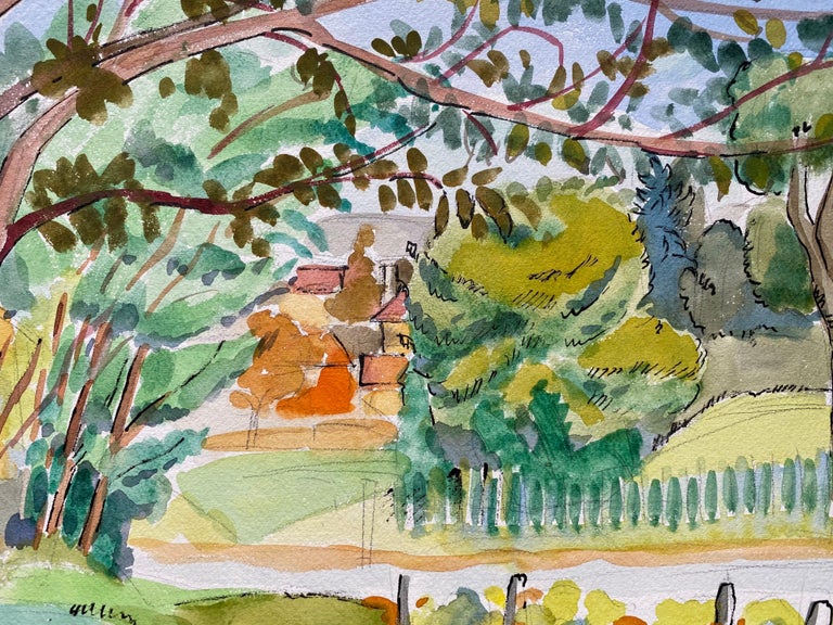 1940's Provence France Painting Green Landscape - Post Impressionist artist - Post-Impressionist Art by Louis Bellon