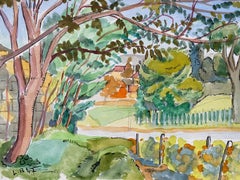 1940's Provence France Painting Green Landscape - Post Impressionist artist