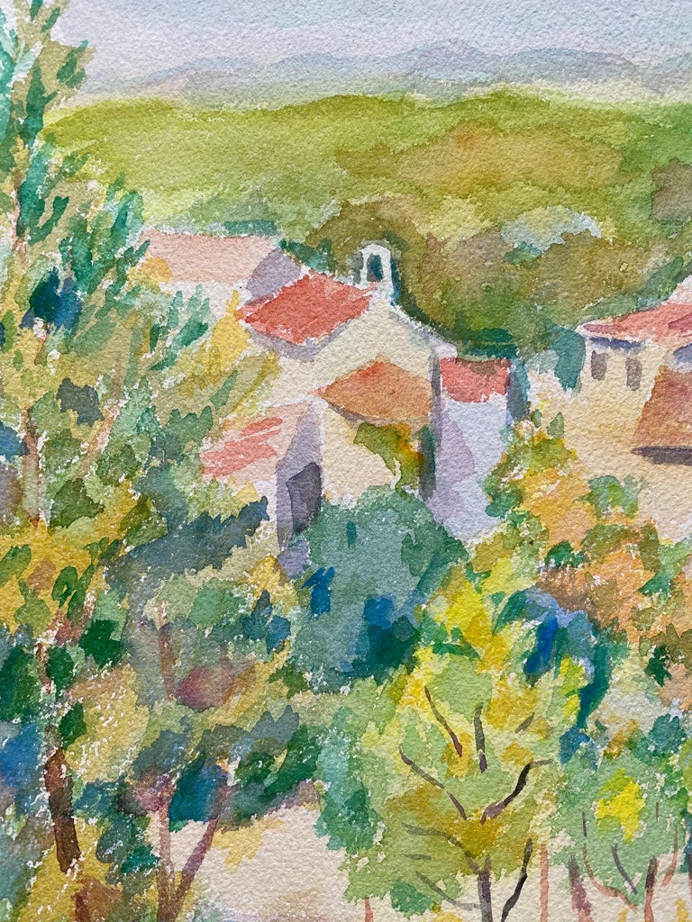 1940's Provence France Painting Old Town Landscape - Post Impressionist artist 1