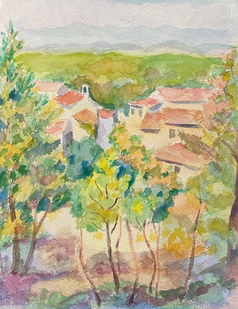 Louis Bellon Landscape Painting - 1940's Provence France Painting Old Town Landscape - Post Impressionist artist