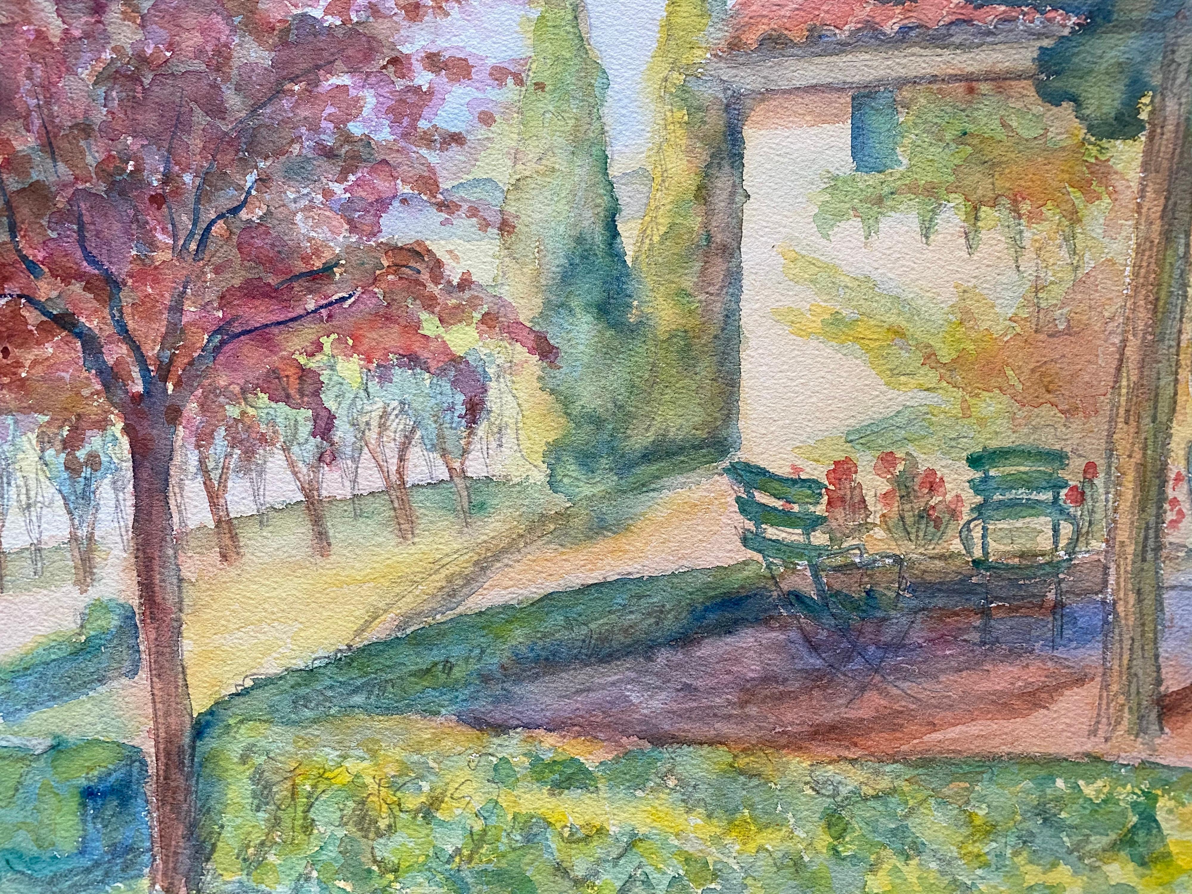 Louis Bellon Landscape Painting - 1940's Provence Cottage Summer Garden Painting - Post Impressionist artist