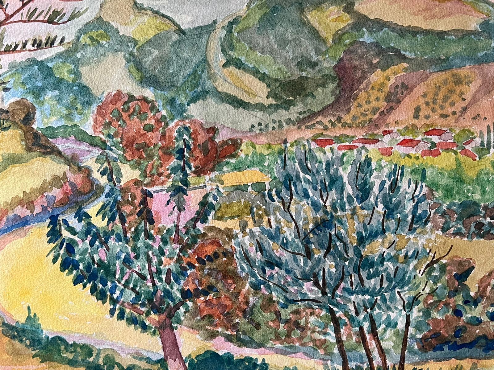 Peinture Provence des années 1940 Paysage d'ombre chaude - Artiste post-impressionniste - Post-impressionnisme Painting par Louis Bellon