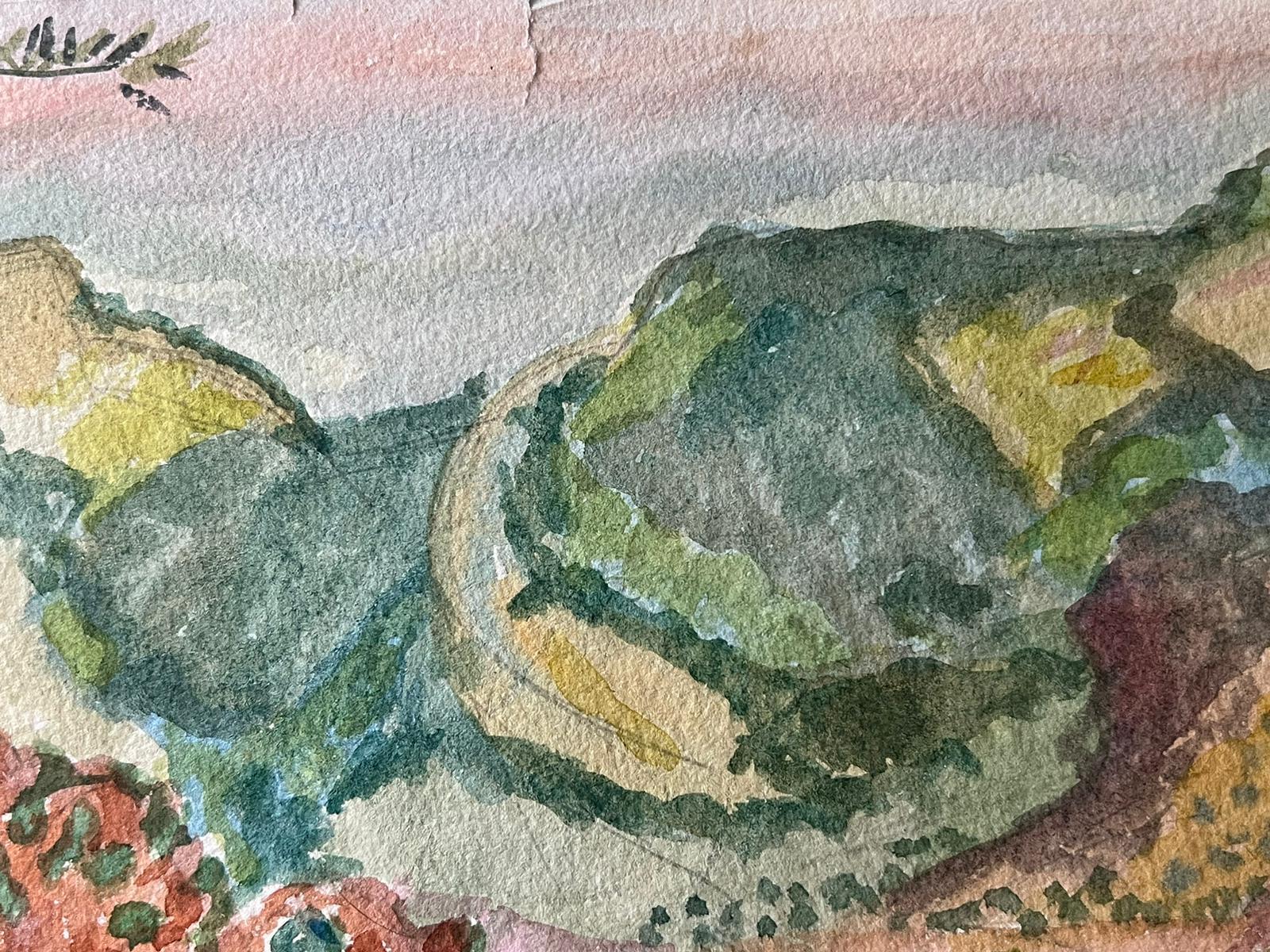 Peinture Provence des années 1940 Paysage d'ombre chaude - Artiste post-impressionniste - Marron Landscape Painting par Louis Bellon