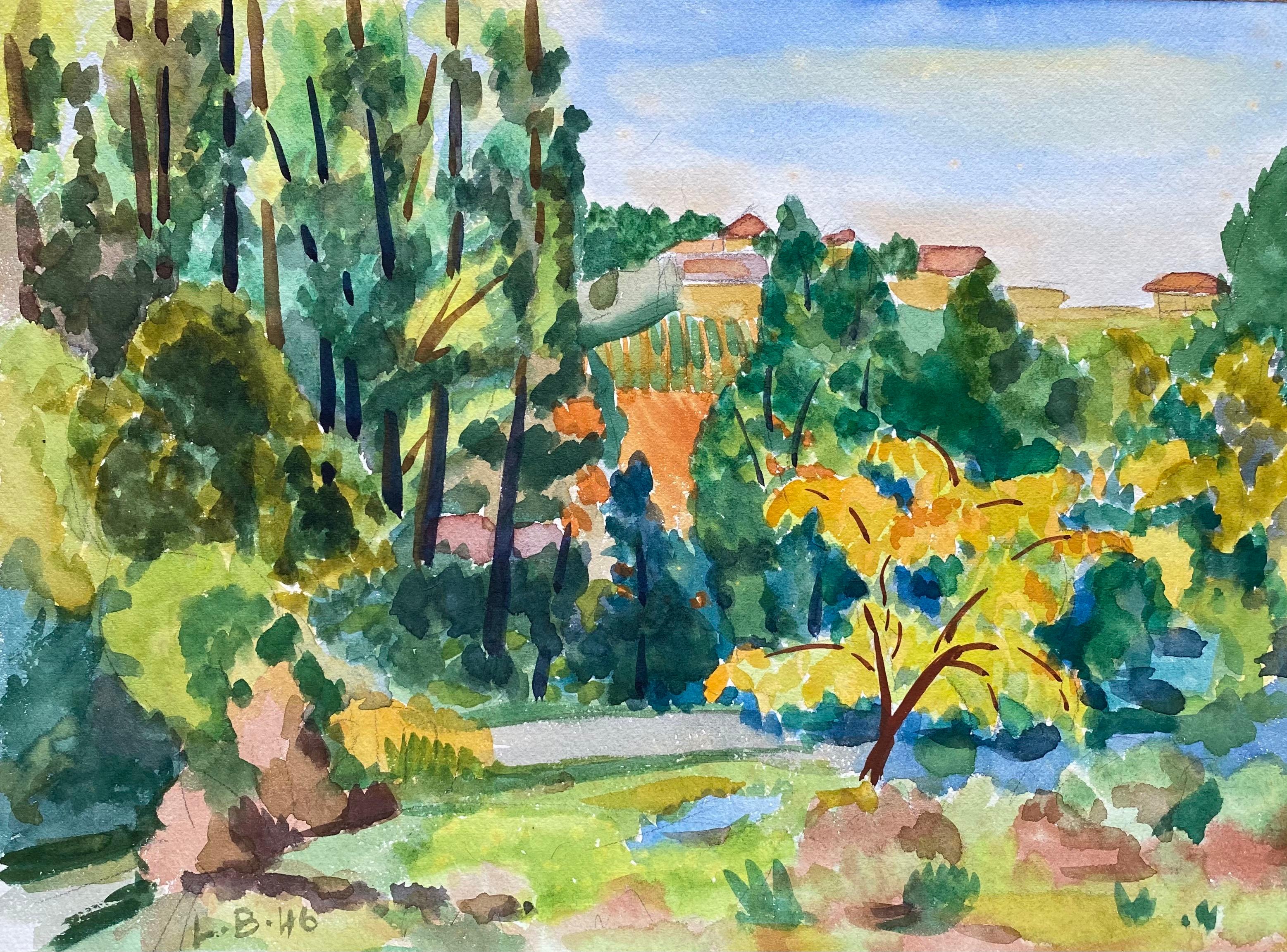1940's Provence France Painting Sunny Warm Landscape - Post Impressionist artist
