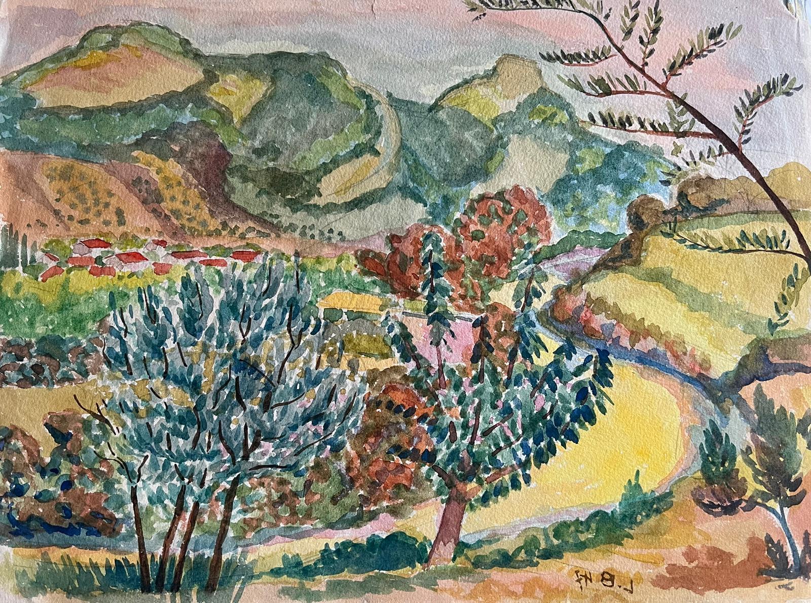 1940er Jahre Provence, Frankreich, Gemälde Sunny Warm Landscape, postimpressionistischer Künstler