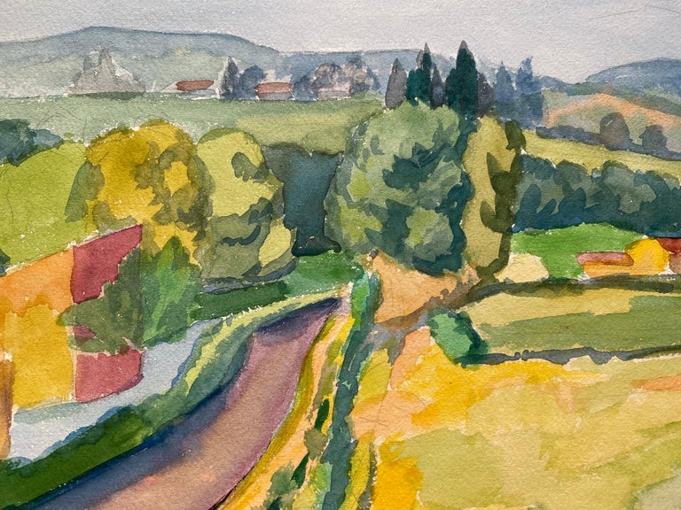 1940's Provence France Painting Tranquil Landscape - Post Impressionist artist - Post-Impressionist Art by Louis Bellon