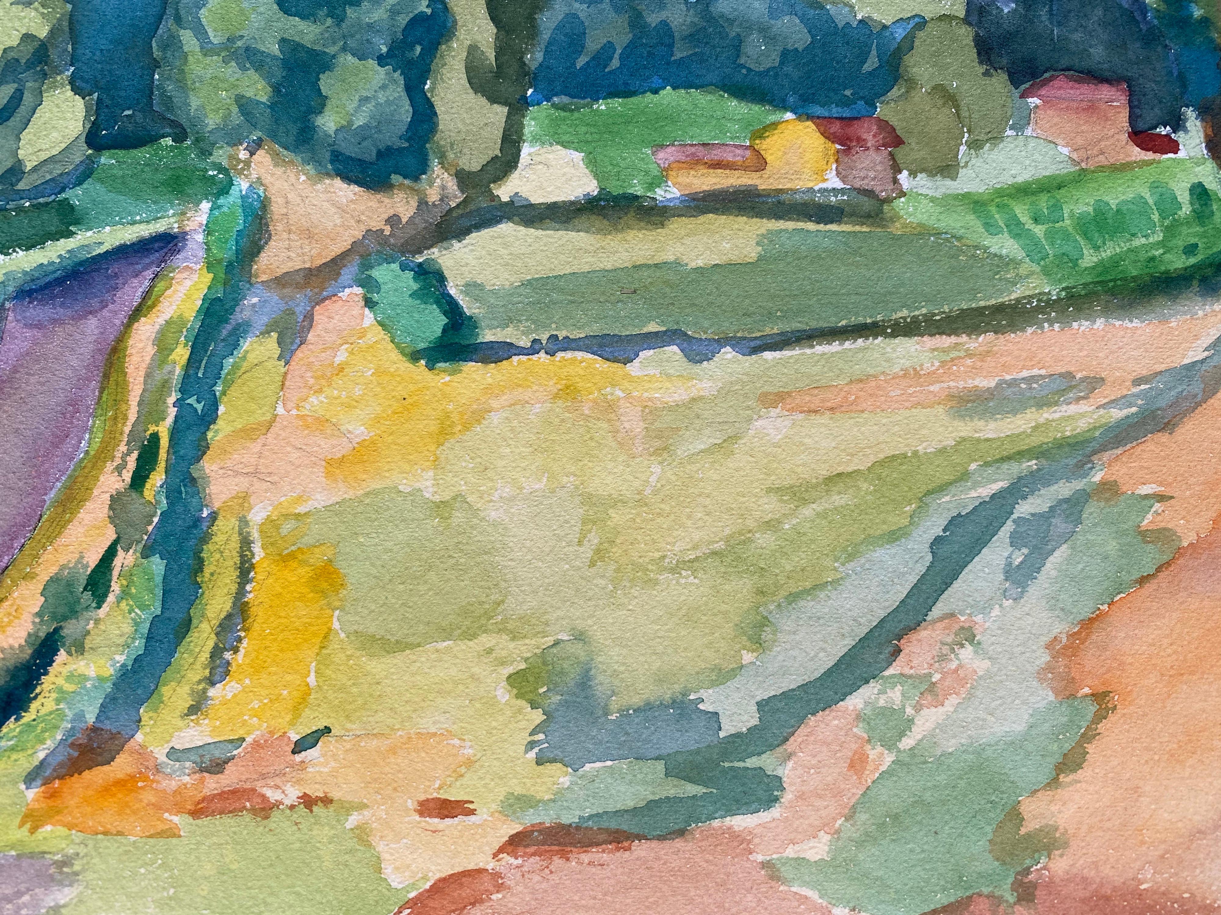 1940 Provenza Francia Pittura Paesaggio Tranquillo - Artista Post Impressionista in vendita 2