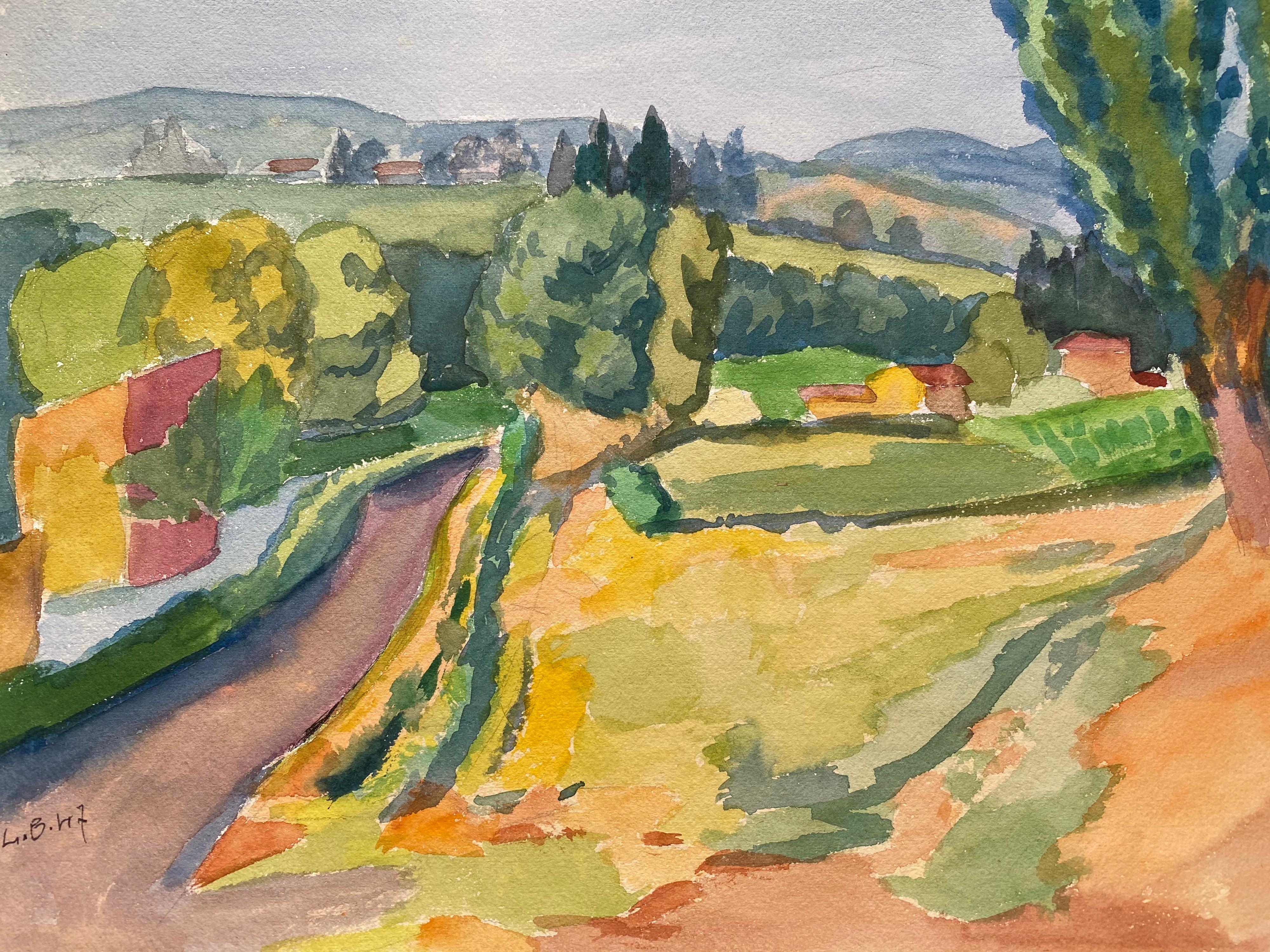 1940's Provence France Painting Tranquil Landscape - Post Impressionist artist