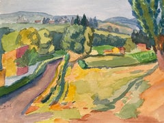 Peinture de paysage en Tranquil de Provence des années 1940 - artiste post-impressionniste, France