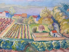 1940's Provence France Painting Vineyard Landscape - Post Impressionist artist