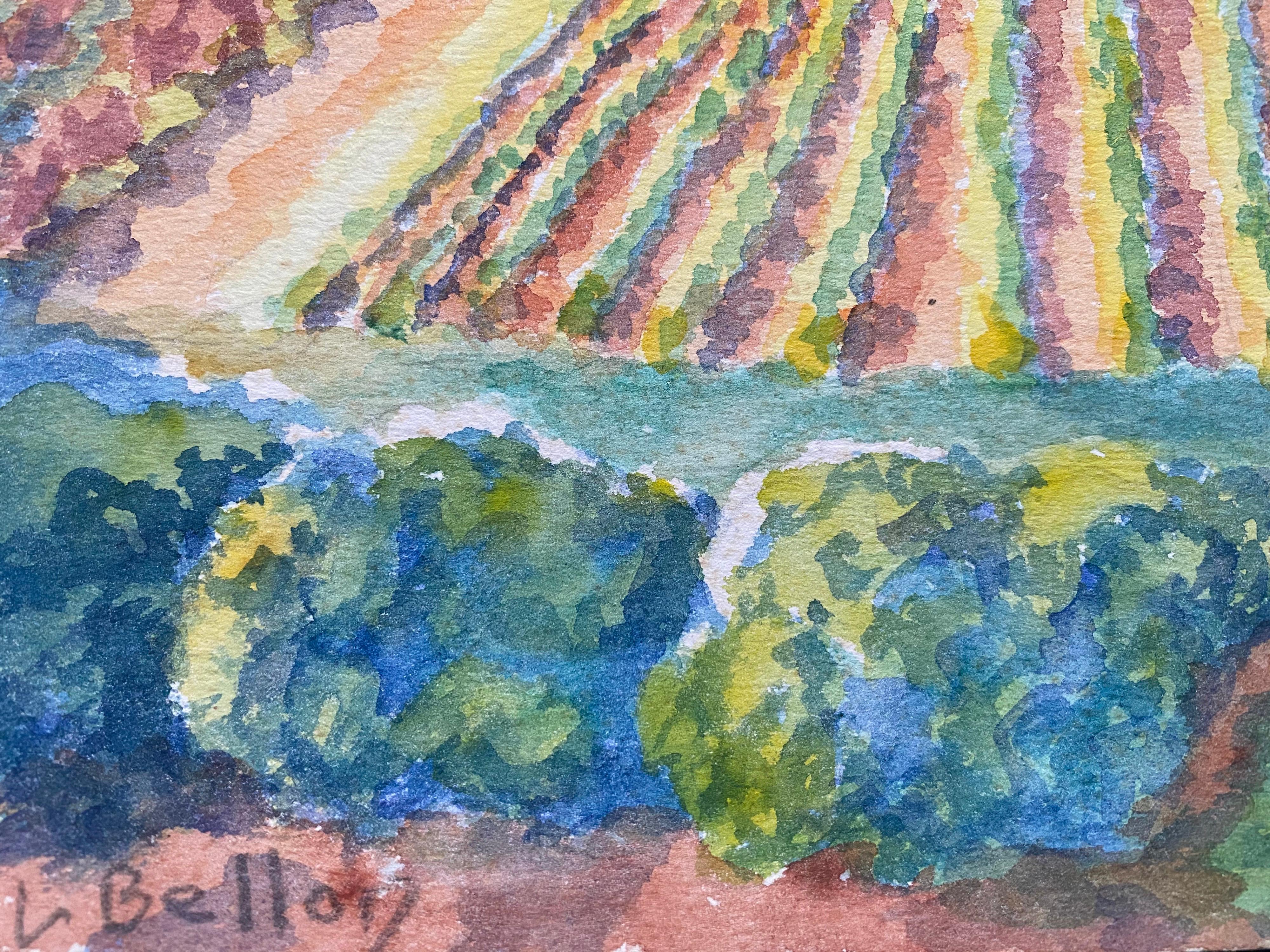 Provencal Landscape
by Louis Bellon (French 1908-1998)
signed
inscribed verso
From a batch of similar work where most were dated 1942-1947
watercolour painting on paper, unframed

measurements: 10 x 14 inches

provenance: private collection of the