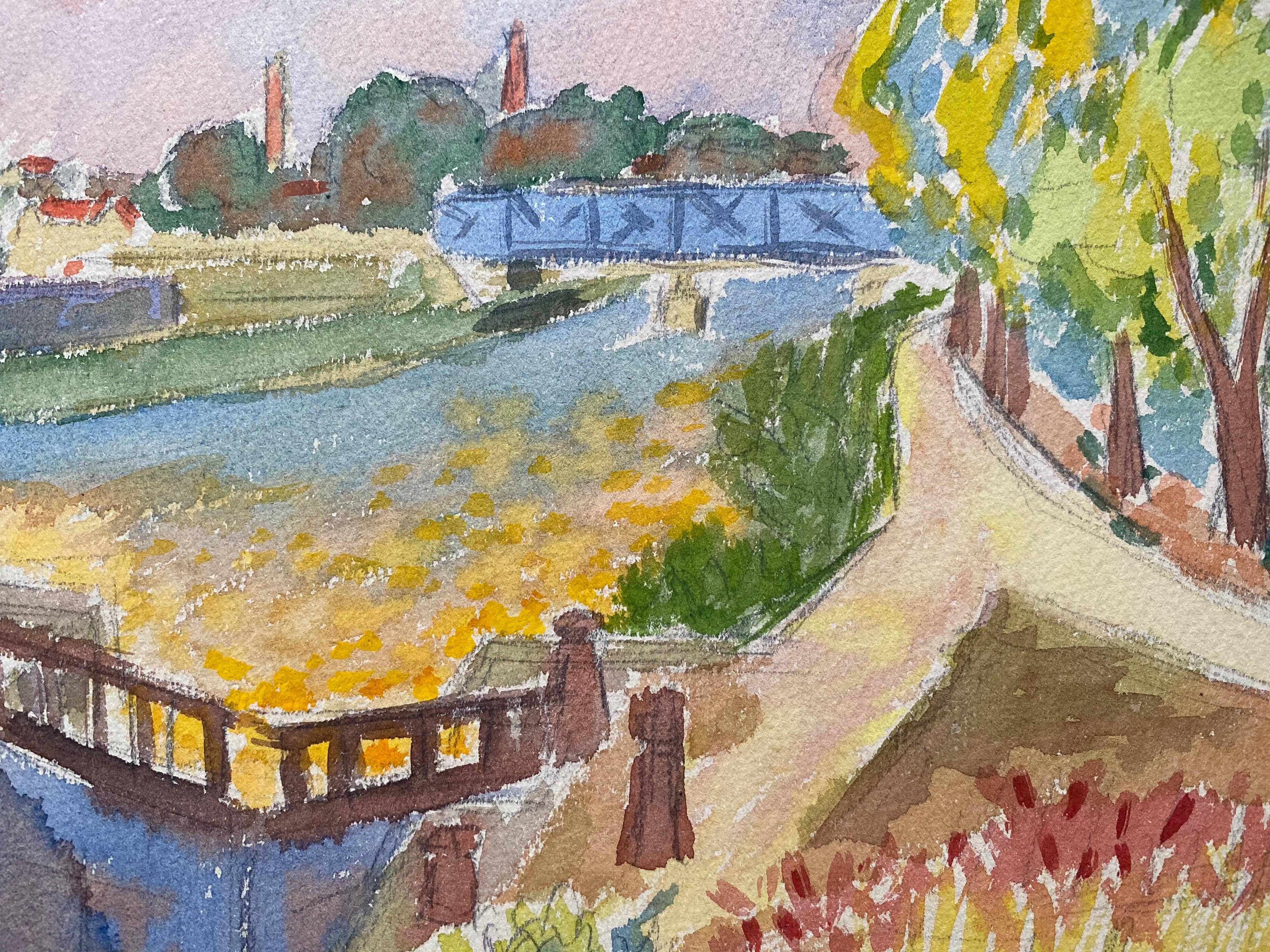 Französische Provence, 1940er Jahre, Gemälde Flusslandschaft  - Postimpressionistischer Künstler (Post-Impressionismus), Painting, von Louis Bellon