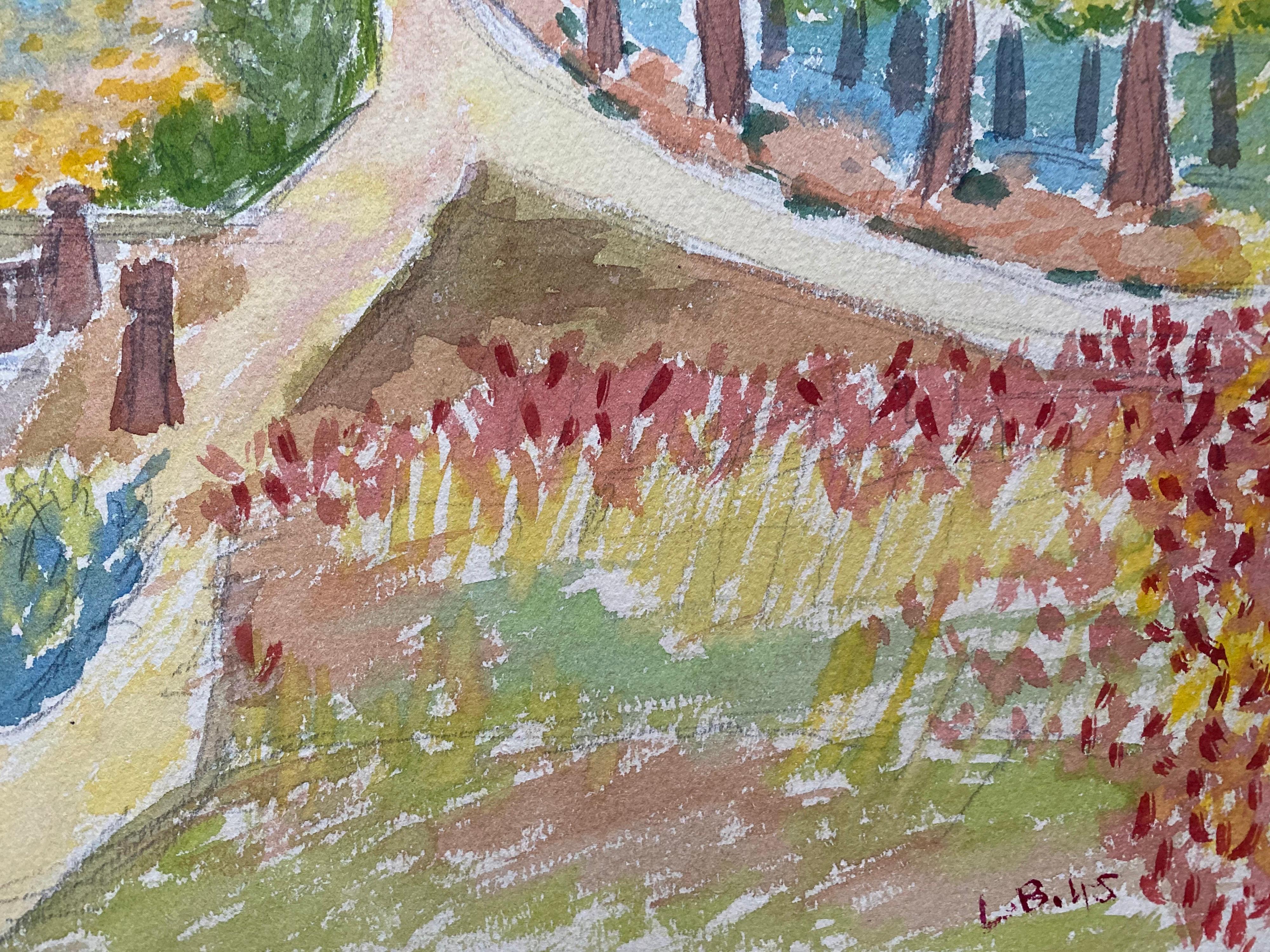 Peinture française Provence des années 1940 - Paysage de rivière  - Artiste post-impressionniste - Post-impressionnisme Painting par Louis Bellon