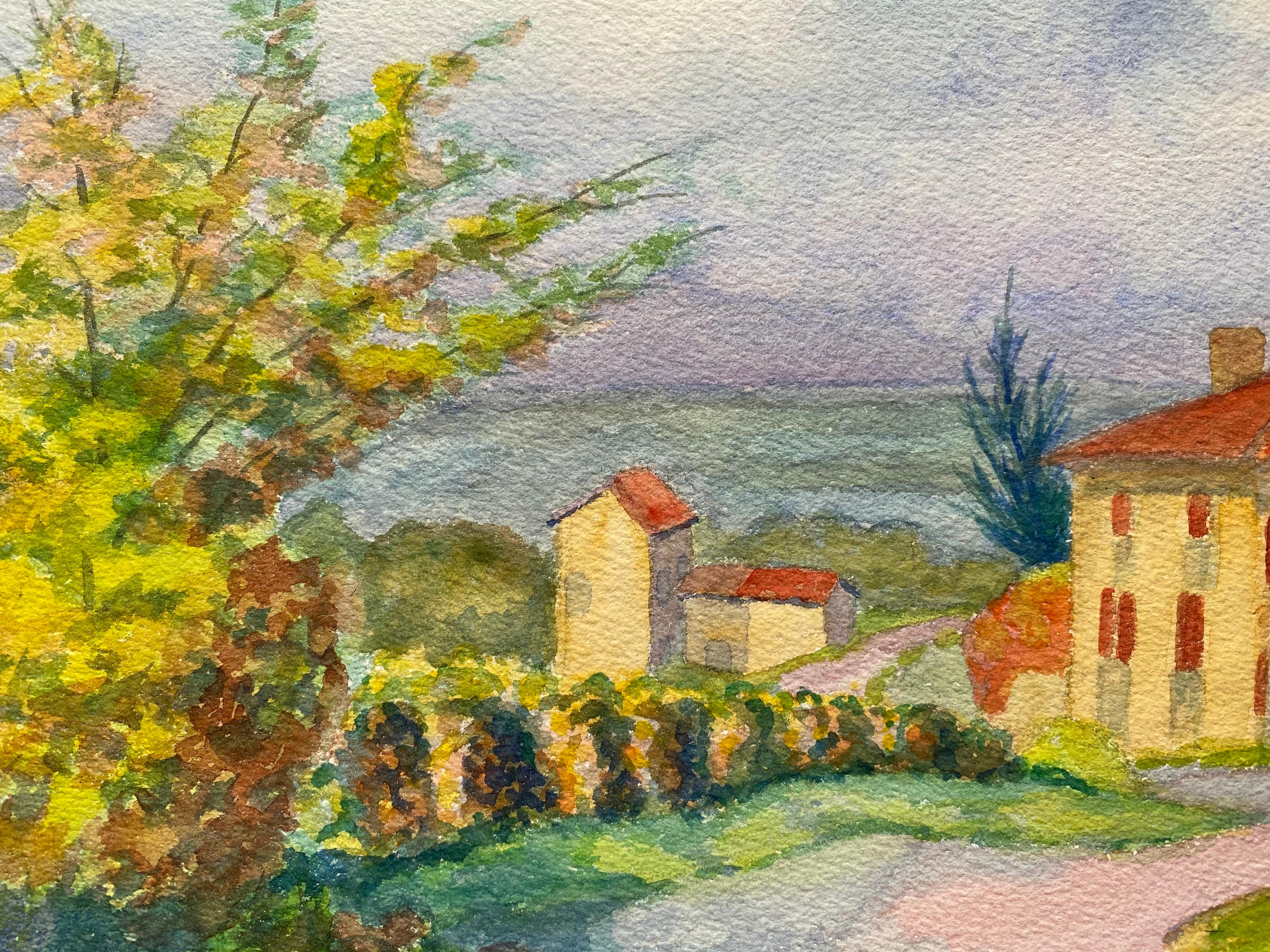 Peinture de maison française de Provence des années 1940  Paysage - Artiste post-impressionniste - Painting de Louis Bellon