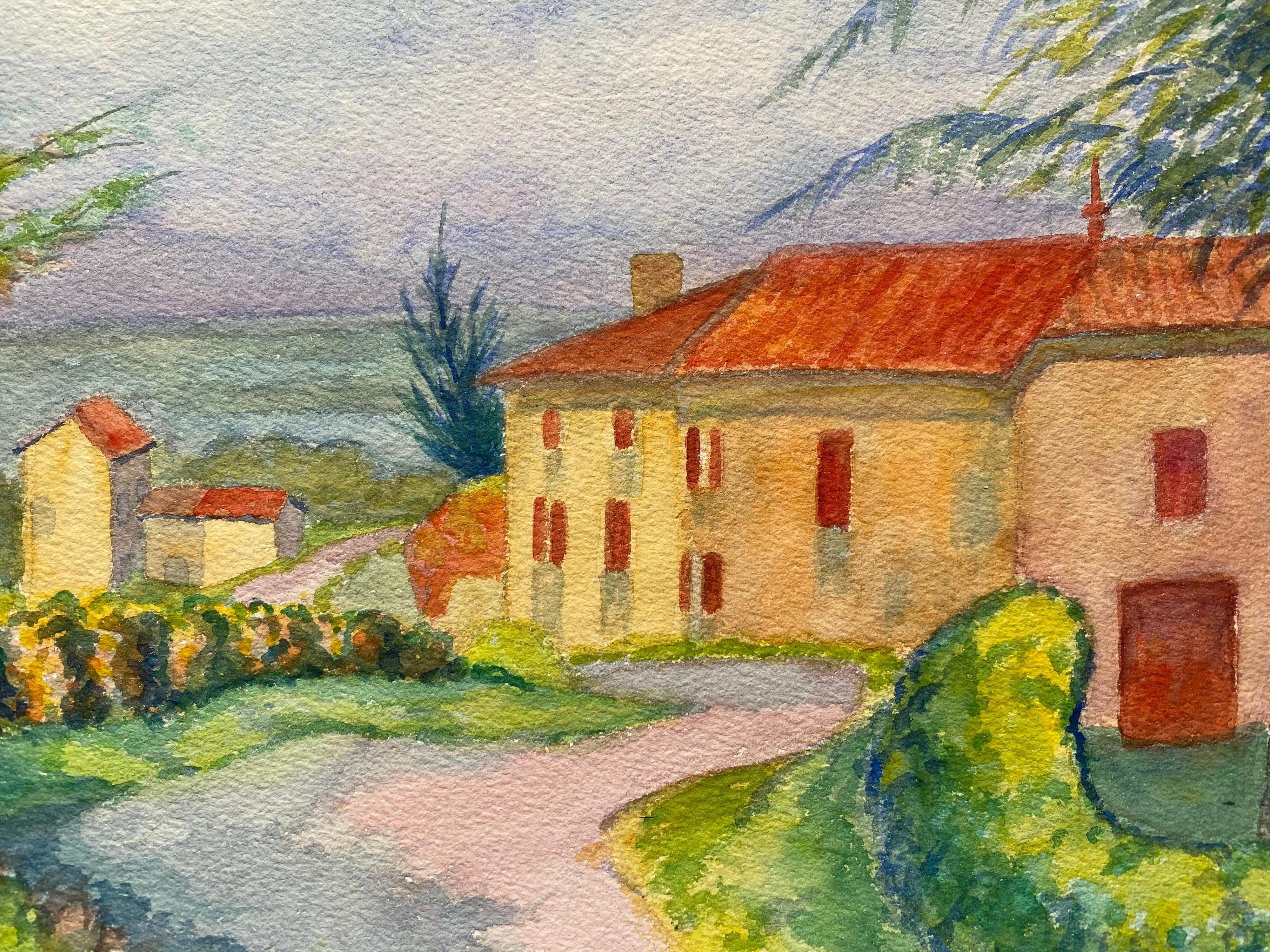 Peinture de maison française de Provence des années 1940  Paysage - Artiste post-impressionniste - Post-impressionnisme Painting par Louis Bellon
