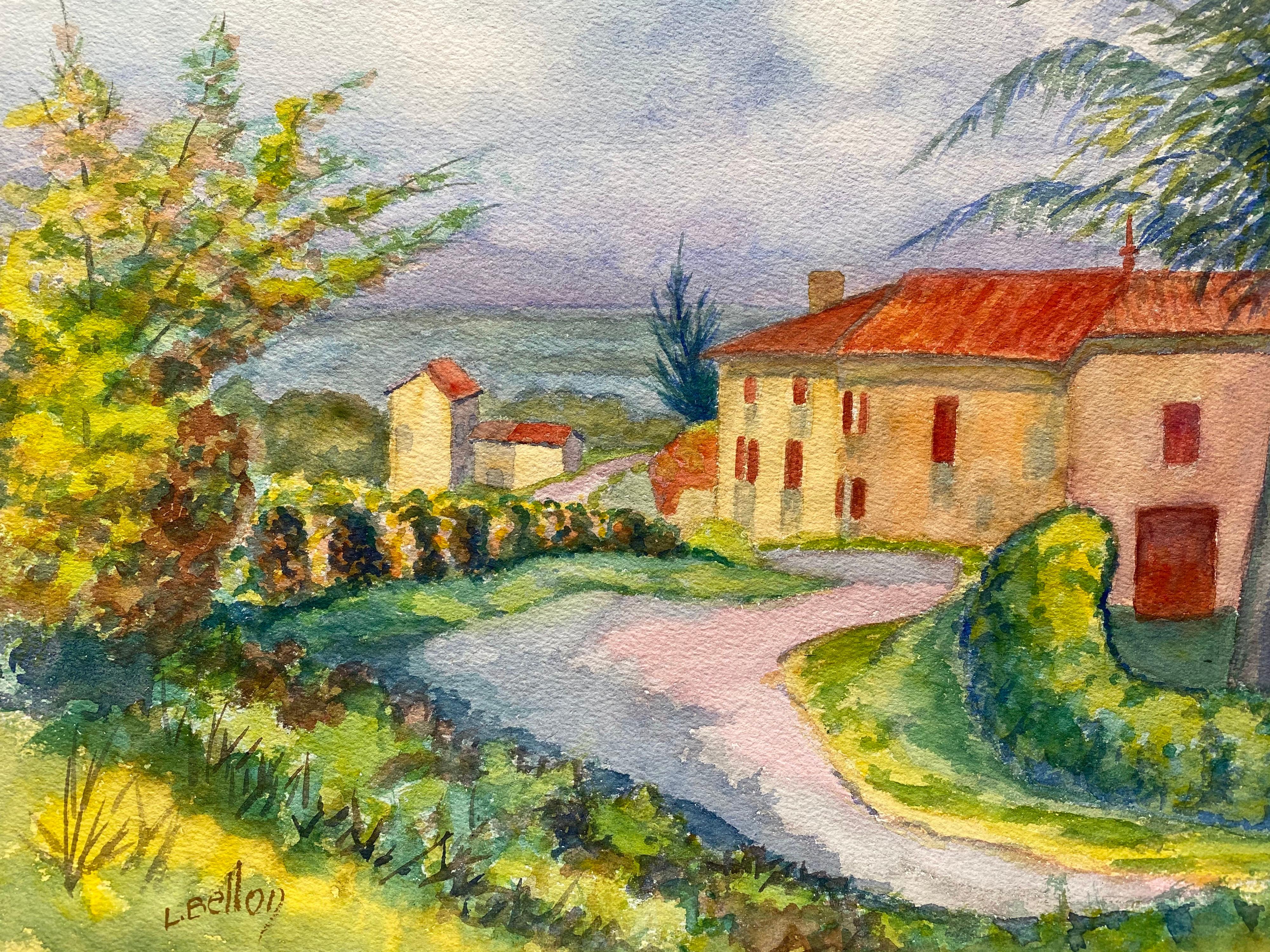 Landscape Painting Louis Bellon - Peinture de maison française de Provence des années 1940  Paysage - Artiste post-impressionniste