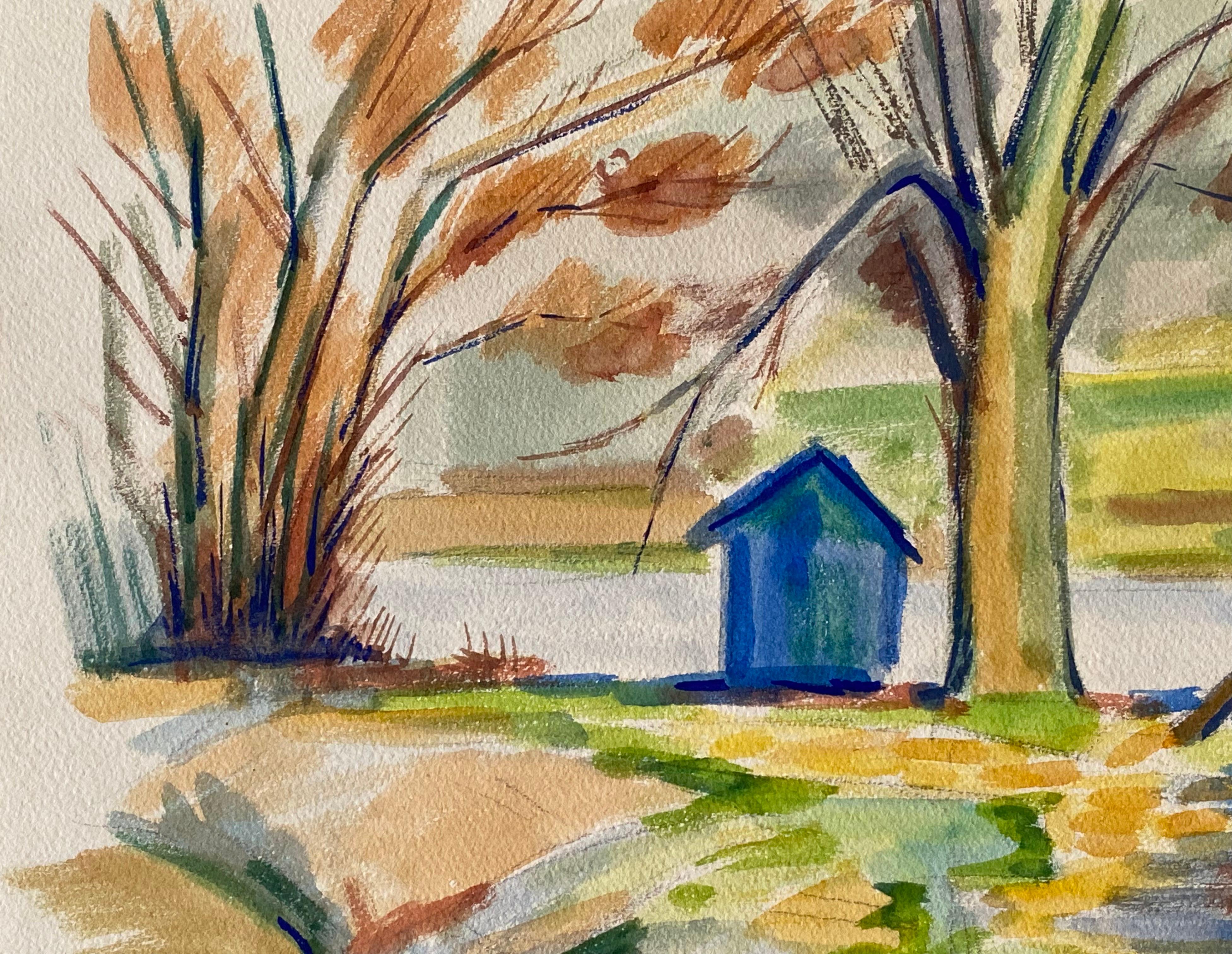 1940's Provence French Landscape - Artista postimpresionista - Landscape Painting Marrón de Louis Bellon