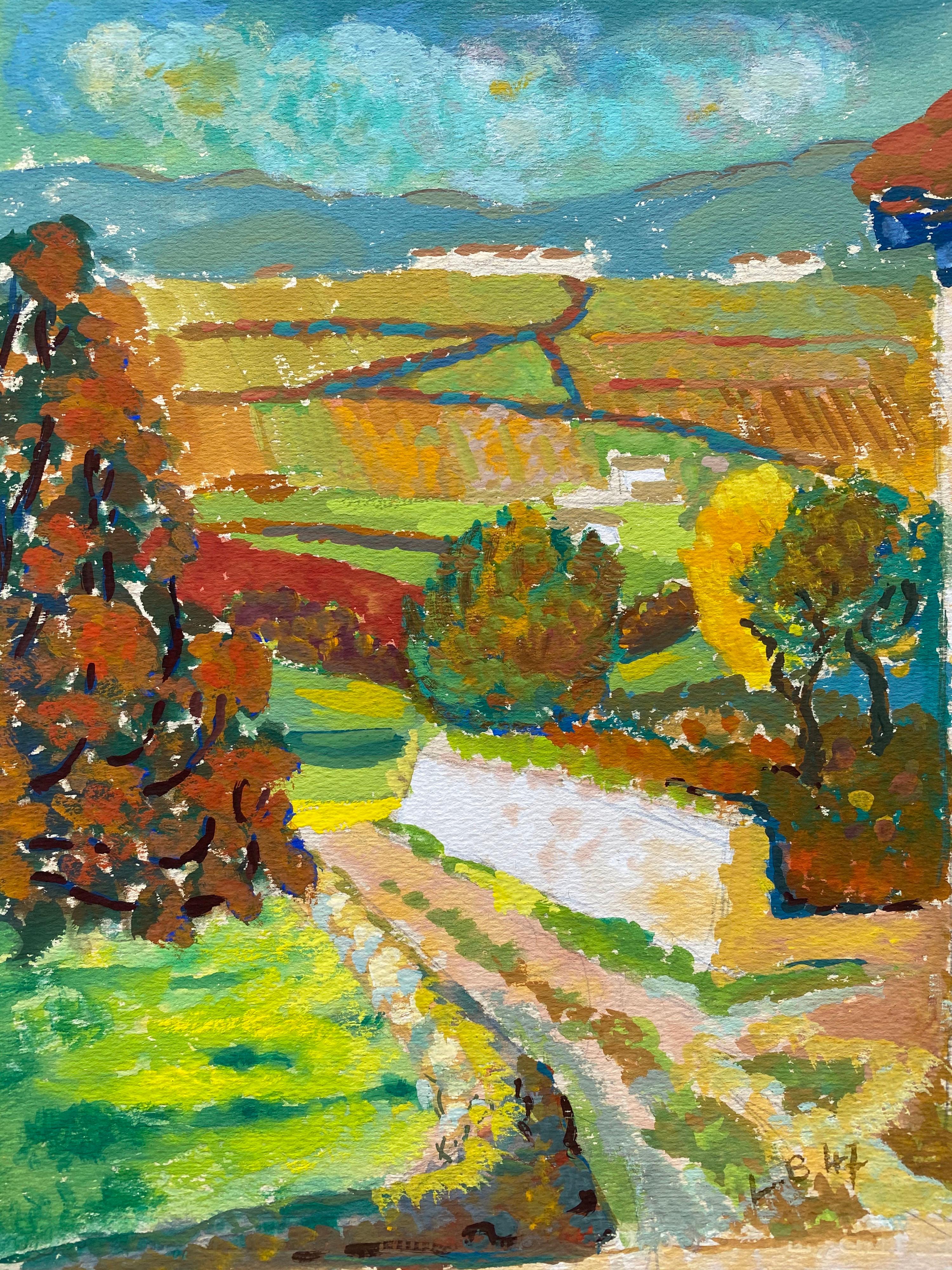 Landscape Painting de Louis Bellon - 1940's Provence French Autumn Landscape - Artista postimpresionista
