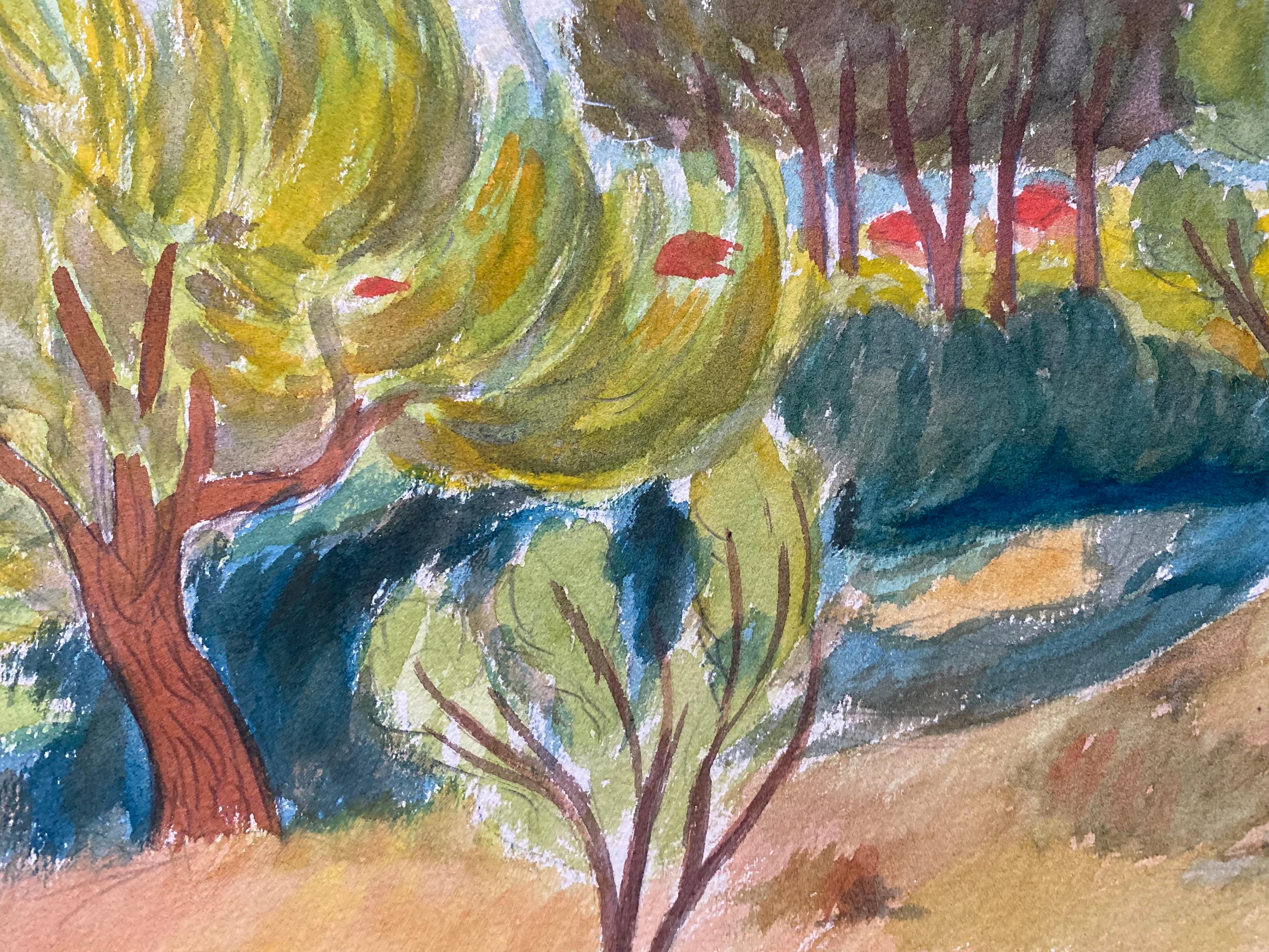 1940's Provence French Trees In The Wind Landscape  - Post Impressionist artist 1