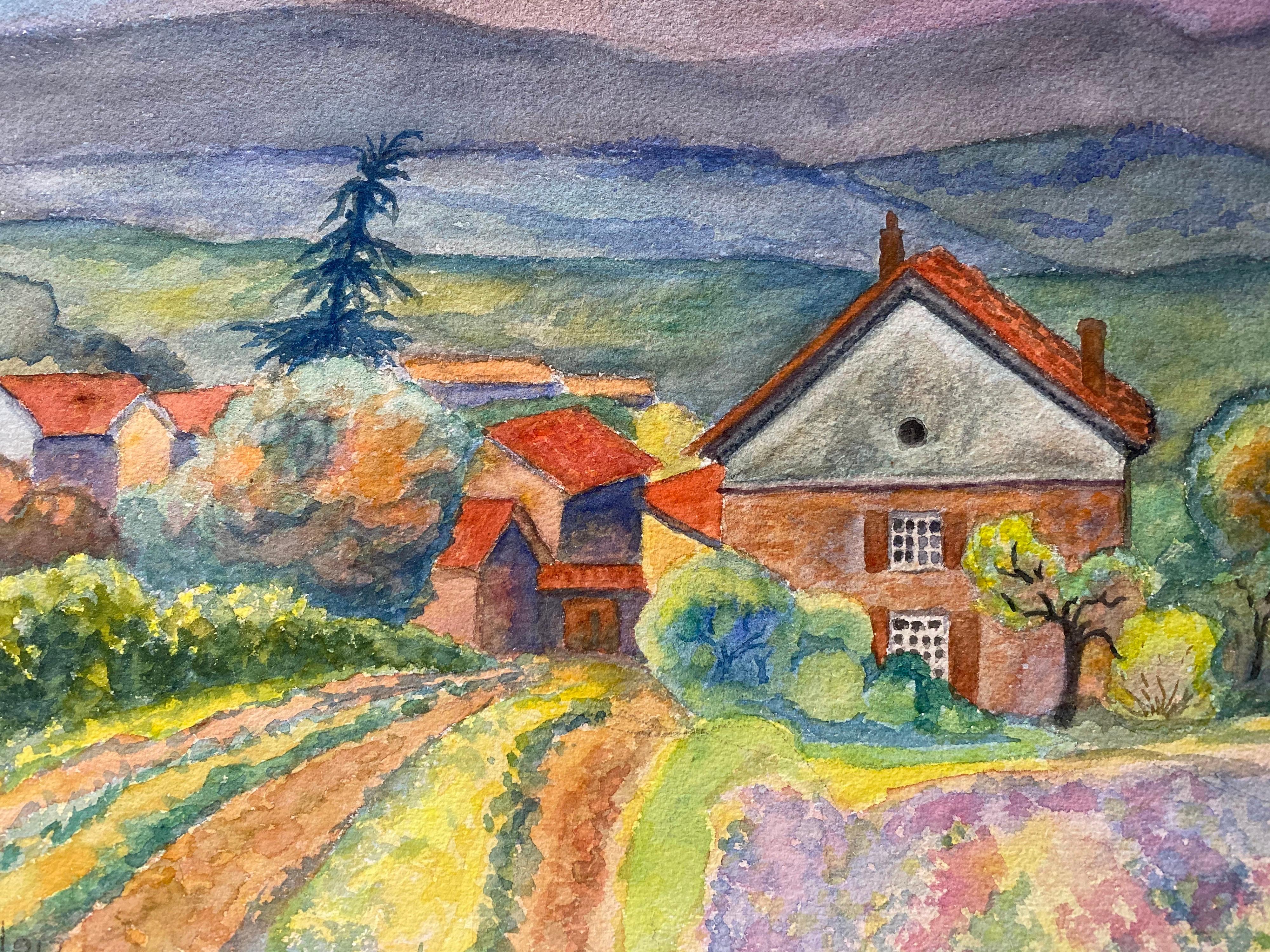 Peinture de Provence des années 1940 - champs de nuages français  - Artiste post-impressionniste 1