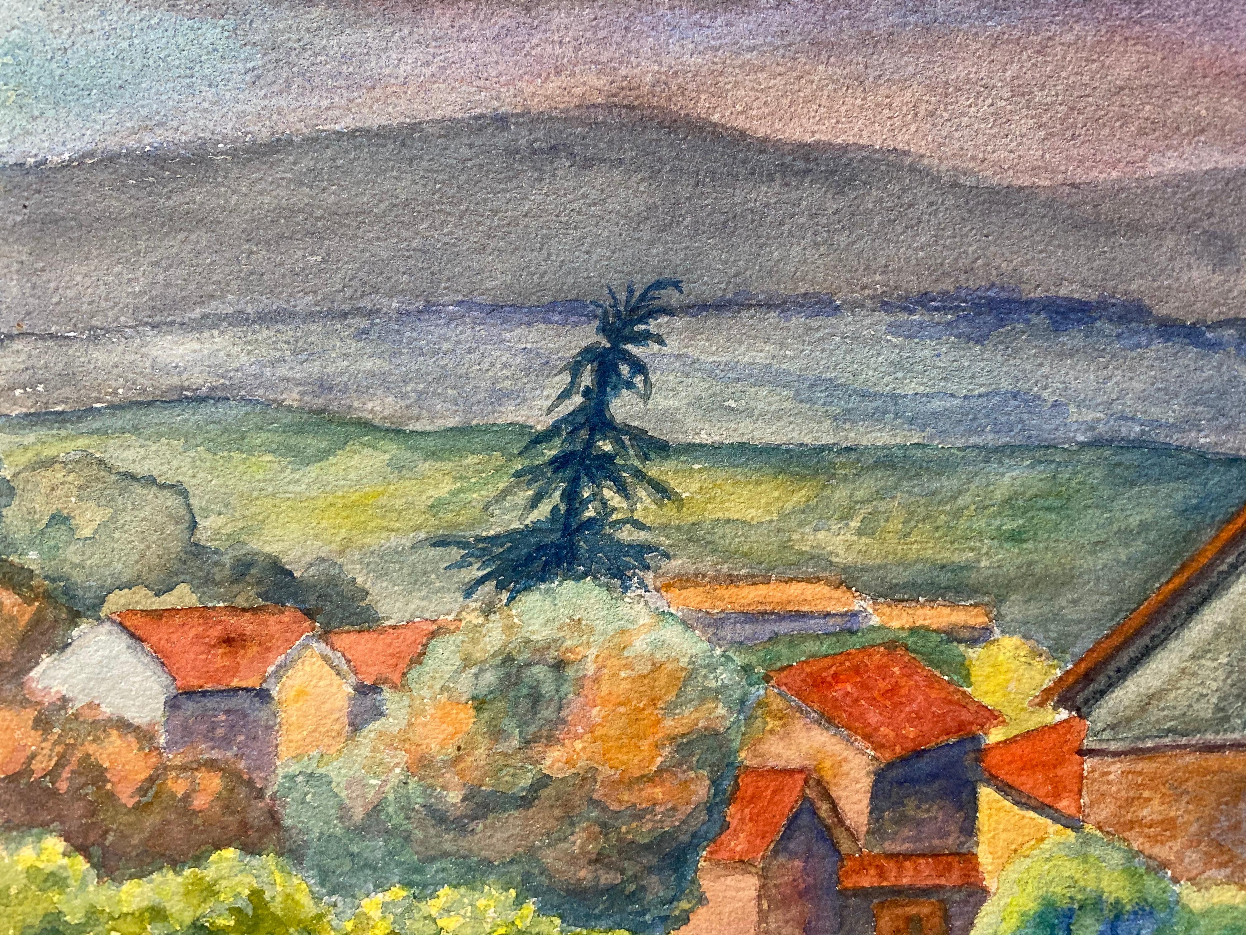 Peinture de Provence des années 1940 - champs de nuages français  - Artiste post-impressionniste 2