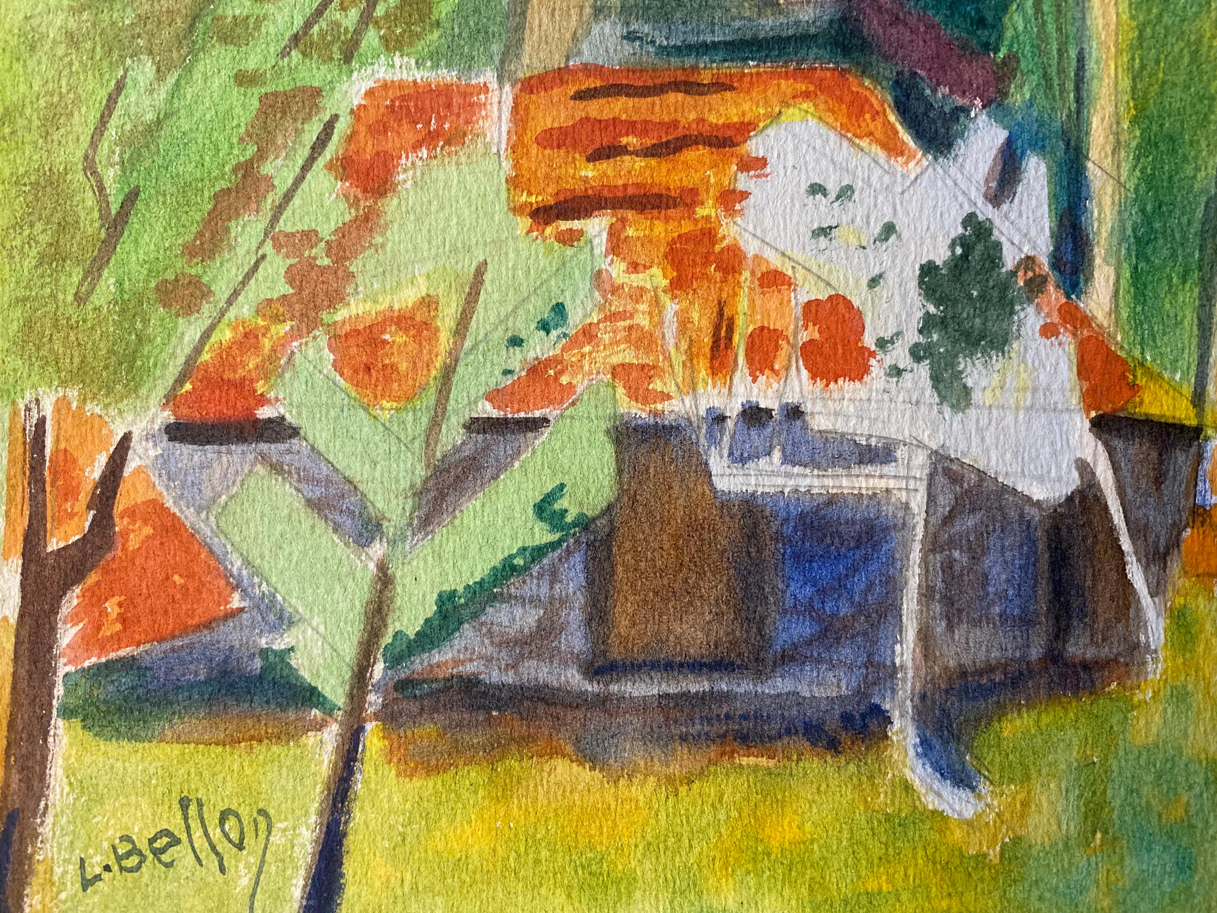 Peinture de Provence des années 1940 - Paysage français aux couleurs vives  - Artiste post-impressionniste en vente 1