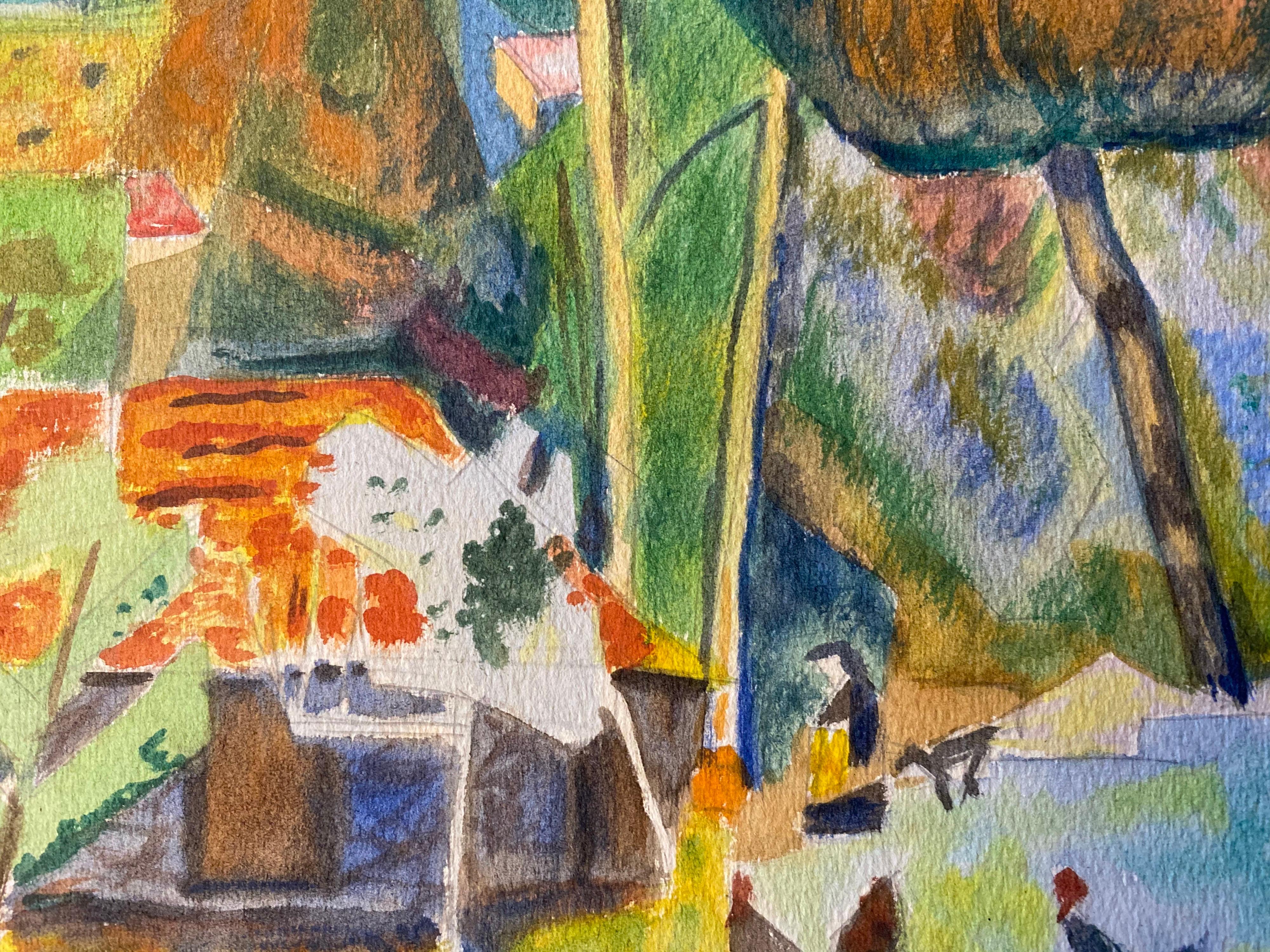 Peinture de Provence des années 1940 - Paysage français aux couleurs vives  - Artiste post-impressionniste en vente 3