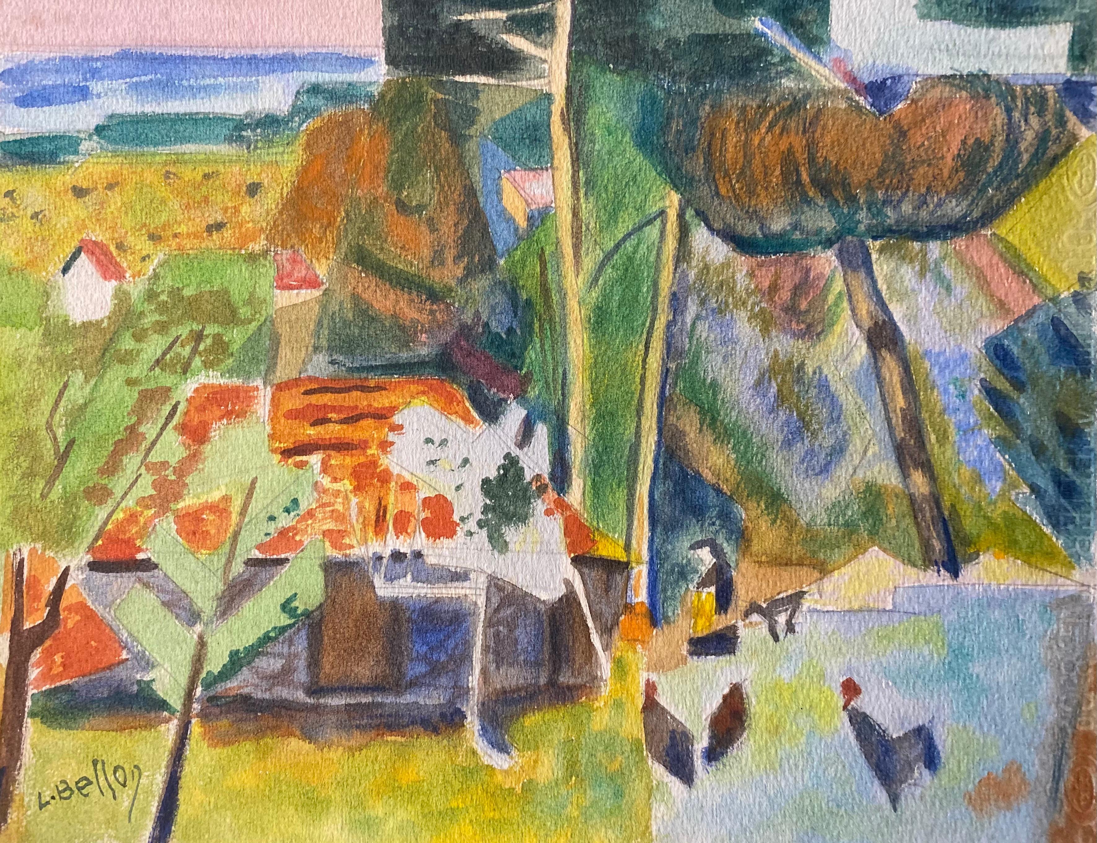 Landscape Art Louis Bellon - Peinture de Provence des années 1940 - Paysage français aux couleurs vives  - Artiste post-impressionniste