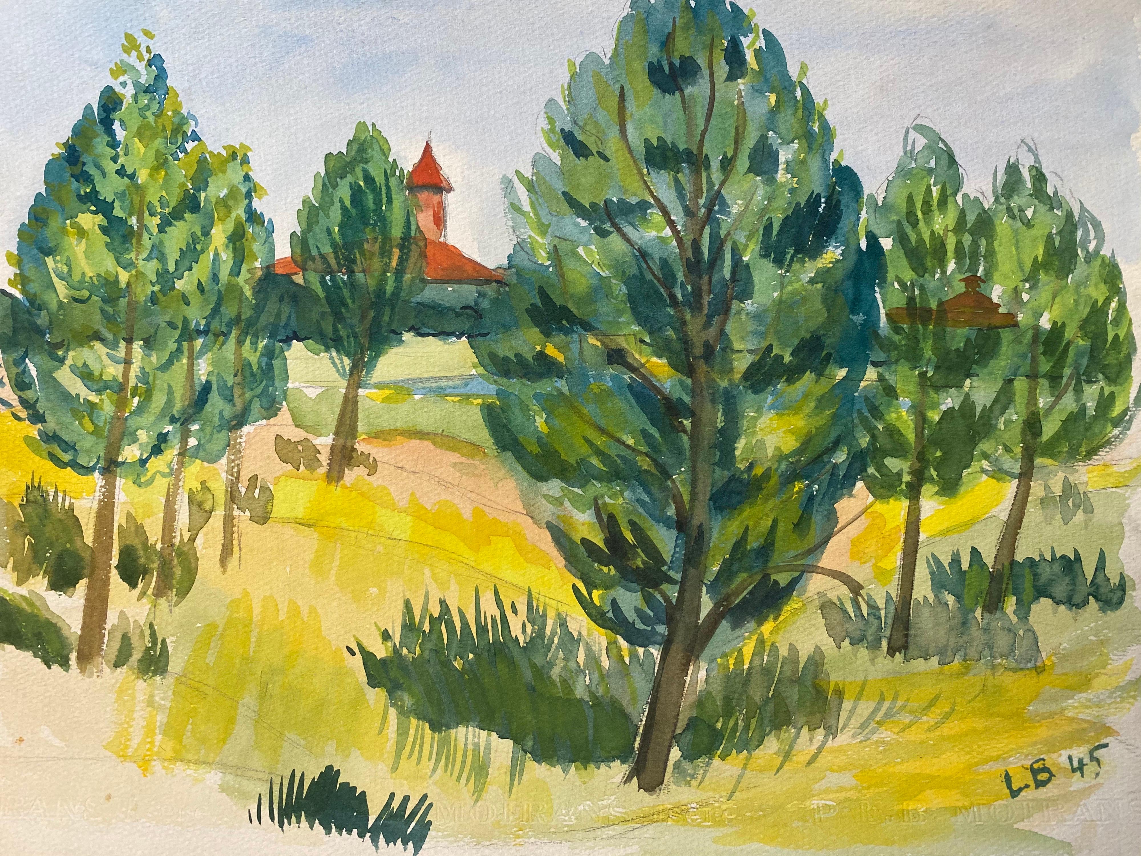 1940's Provence Painting French Green Trees   - Post Impressionist artist - Art by Louis Bellon