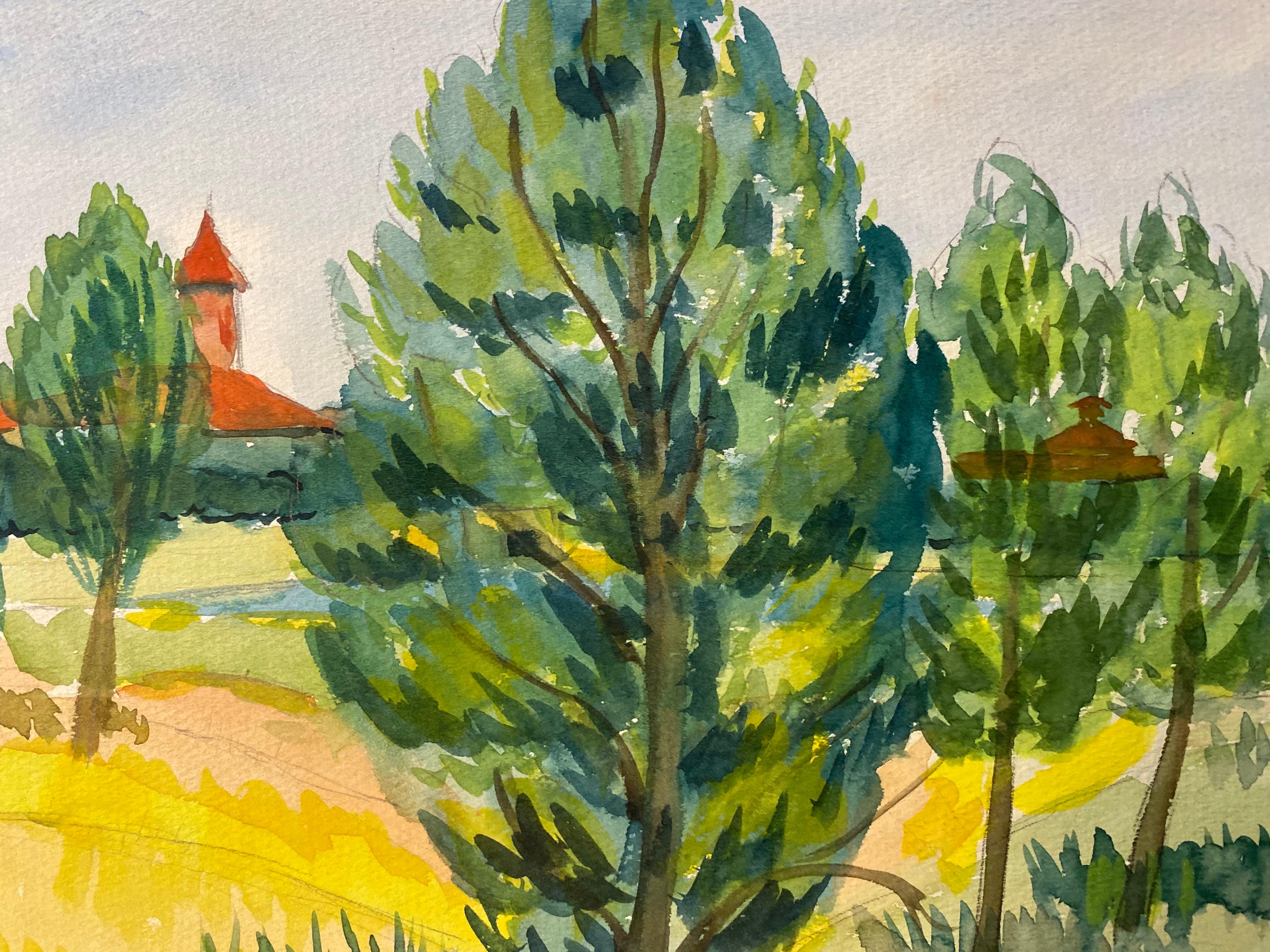 1940er Jahre Provence-Gemälde, Französisch, Grüne Bäume   - Postimpressionistischer Künstler (Post-Impressionismus), Art, von Louis Bellon