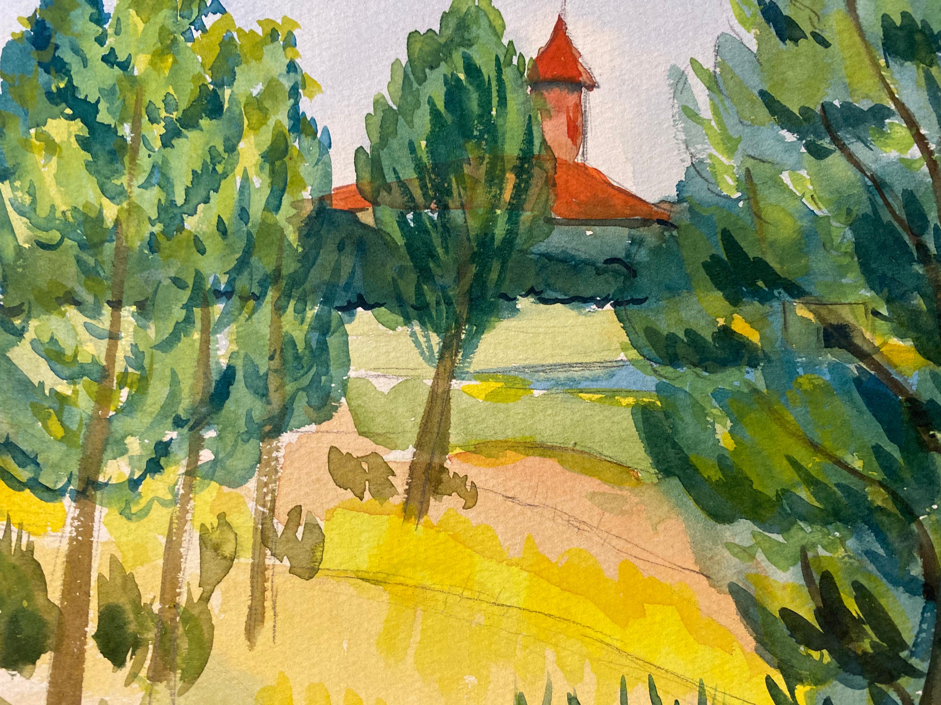 1940er Jahre Provence-Gemälde, Französisch, Grüne Bäume   - Postimpressionistischer Künstler im Angebot 1