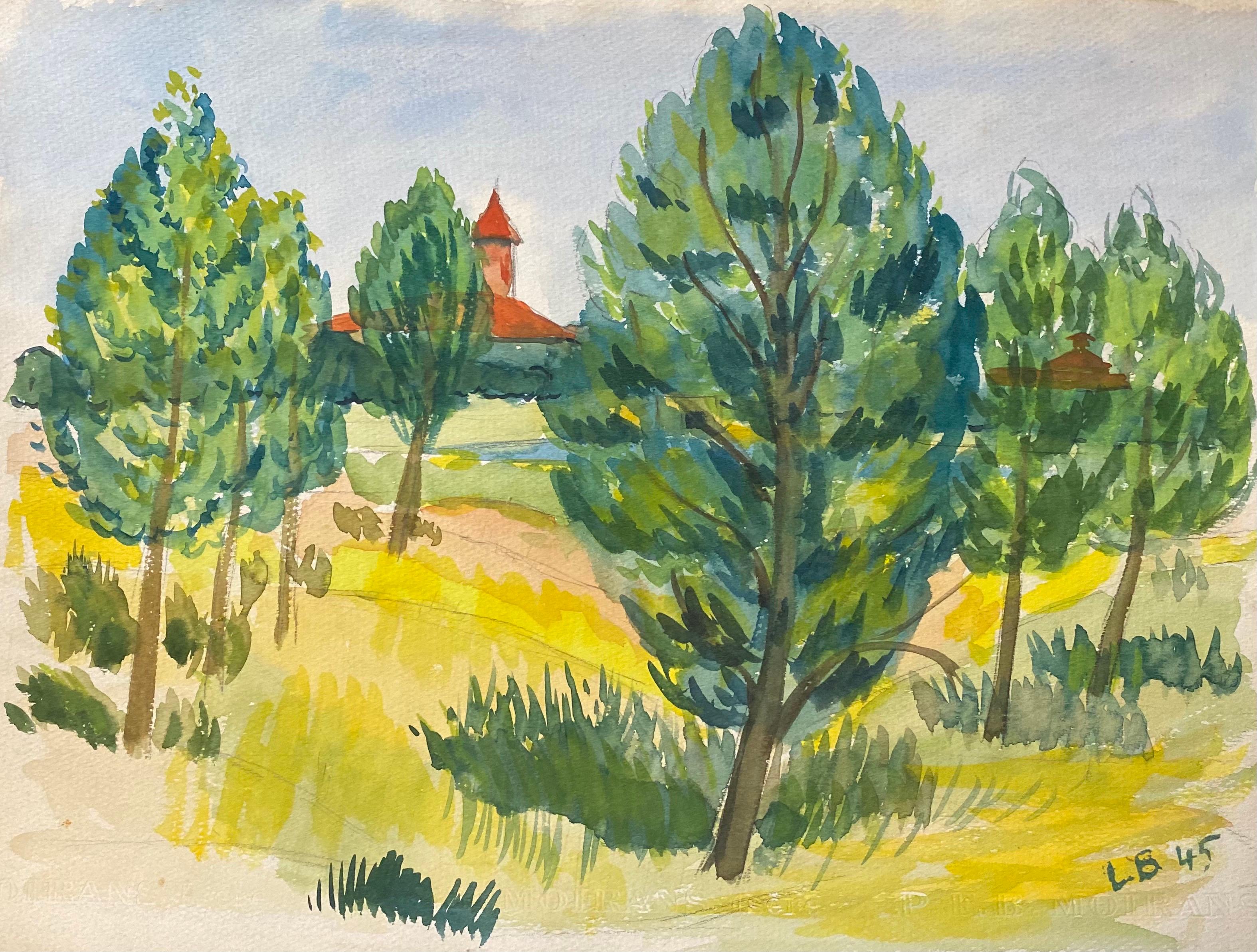 1940's Provence Painting French Green Trees   - Post Impressionist artist