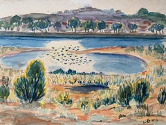 1940's Provence Painting French Lake Landscape  - Post Impressionist artist