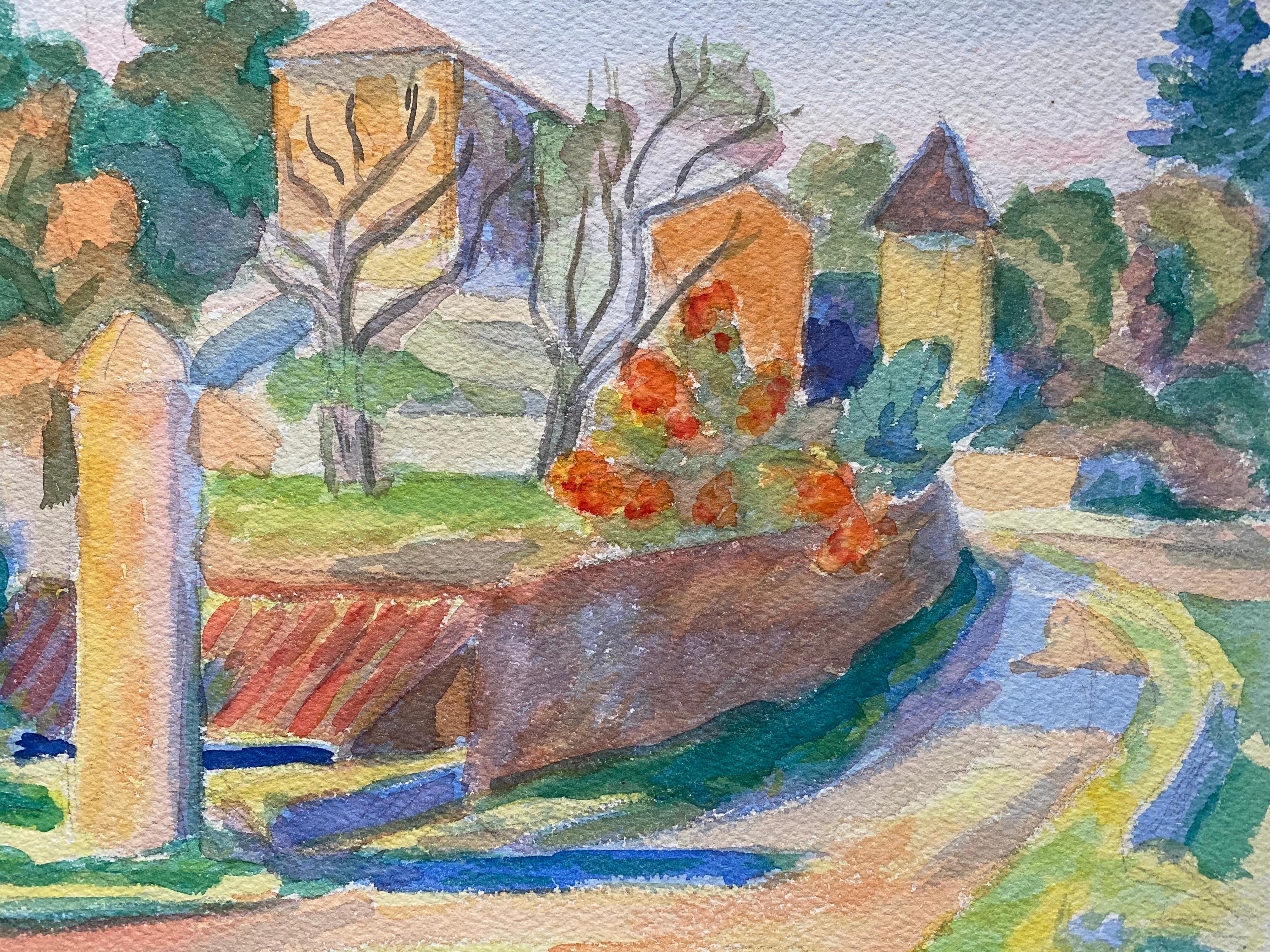 Französische Provence-Gemälde der 1940er Jahre, Landschaft der Provence  - Postimpressionistischer Künstler (Braun), Landscape Painting, von Louis Bellon