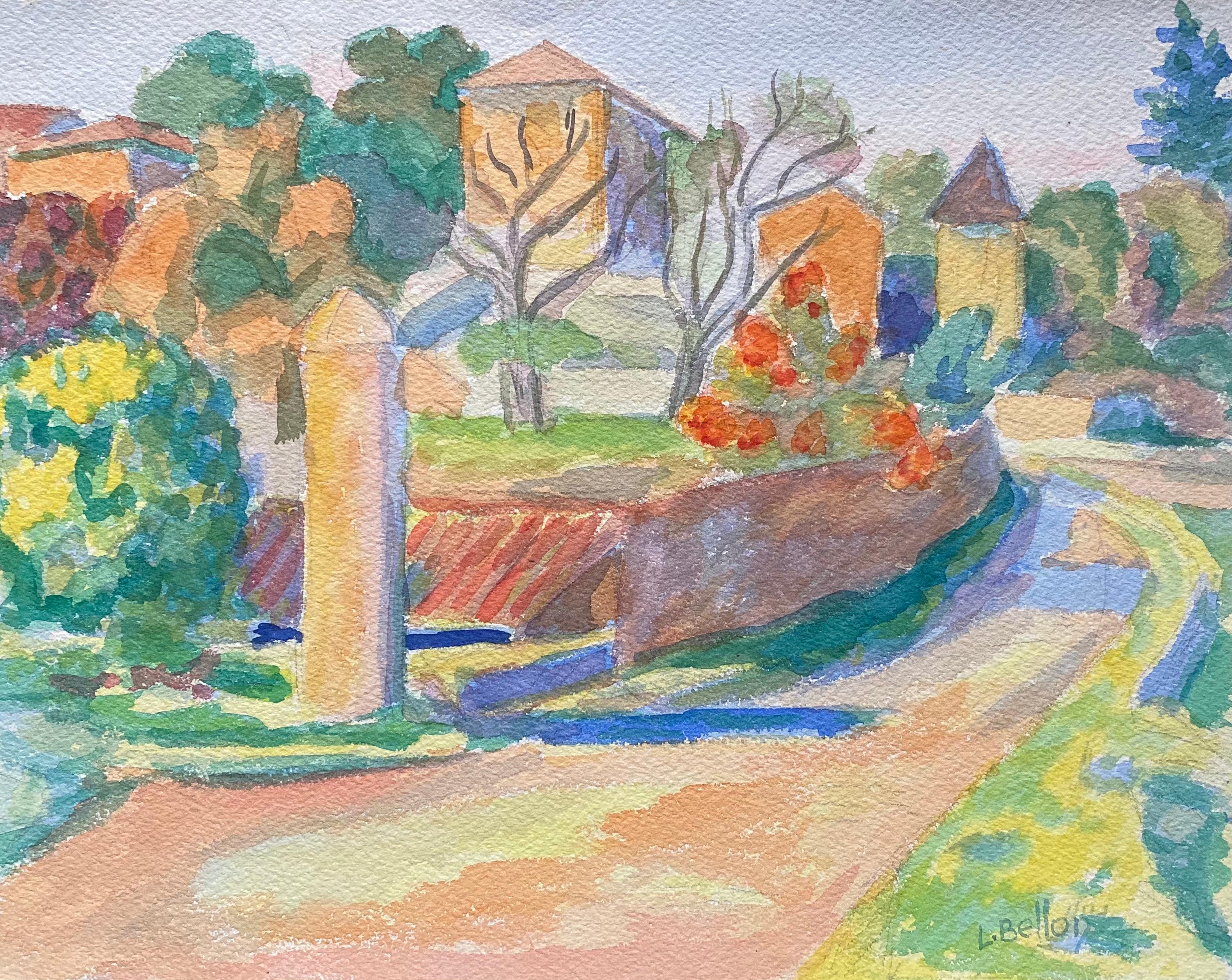 Landscape Painting de Louis Bellon - 1940's Provence Painting French Pathway Landscape  - Artista postimpresionista