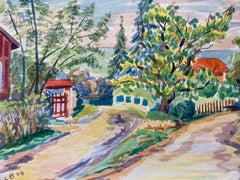 1940's Provence Painting Joyful Green Landscape  - Post Impressionist artist