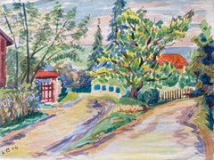 1940's Provence Painting Joyful Green Landscape  - Post Impressionist artist