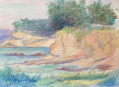 Peinture de Provence des années 1940 - Paysage de mer d'été  - Artiste post-impressionniste