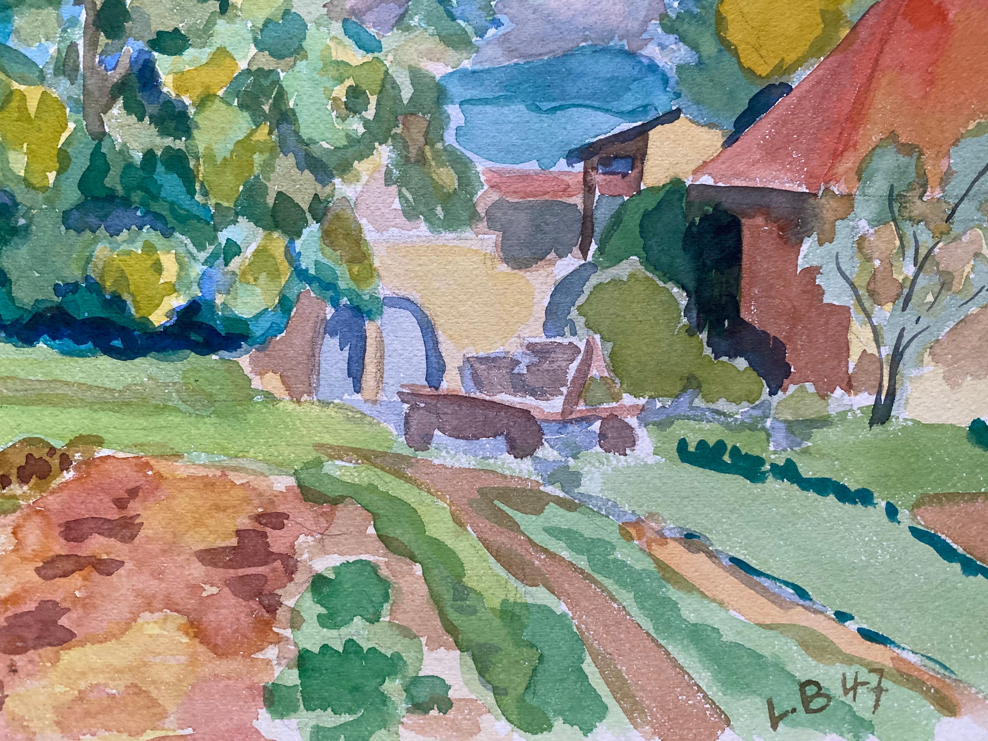 1940's Provence Painting Vibrant  Green Landscape  - Post Impressionist artist 1