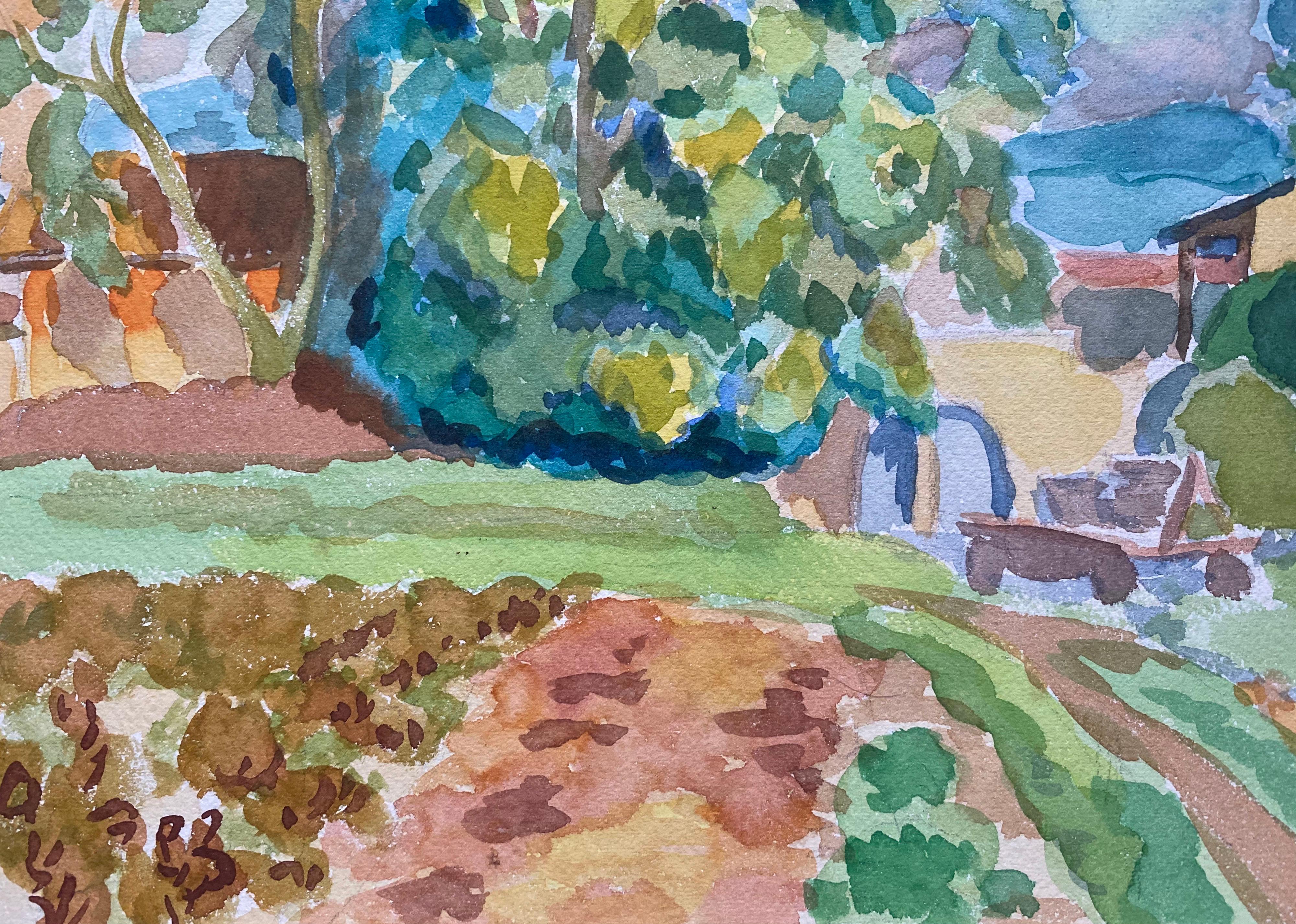 1940's Provence Painting Vibrant  Green Landscape  - Post Impressionist artist 2