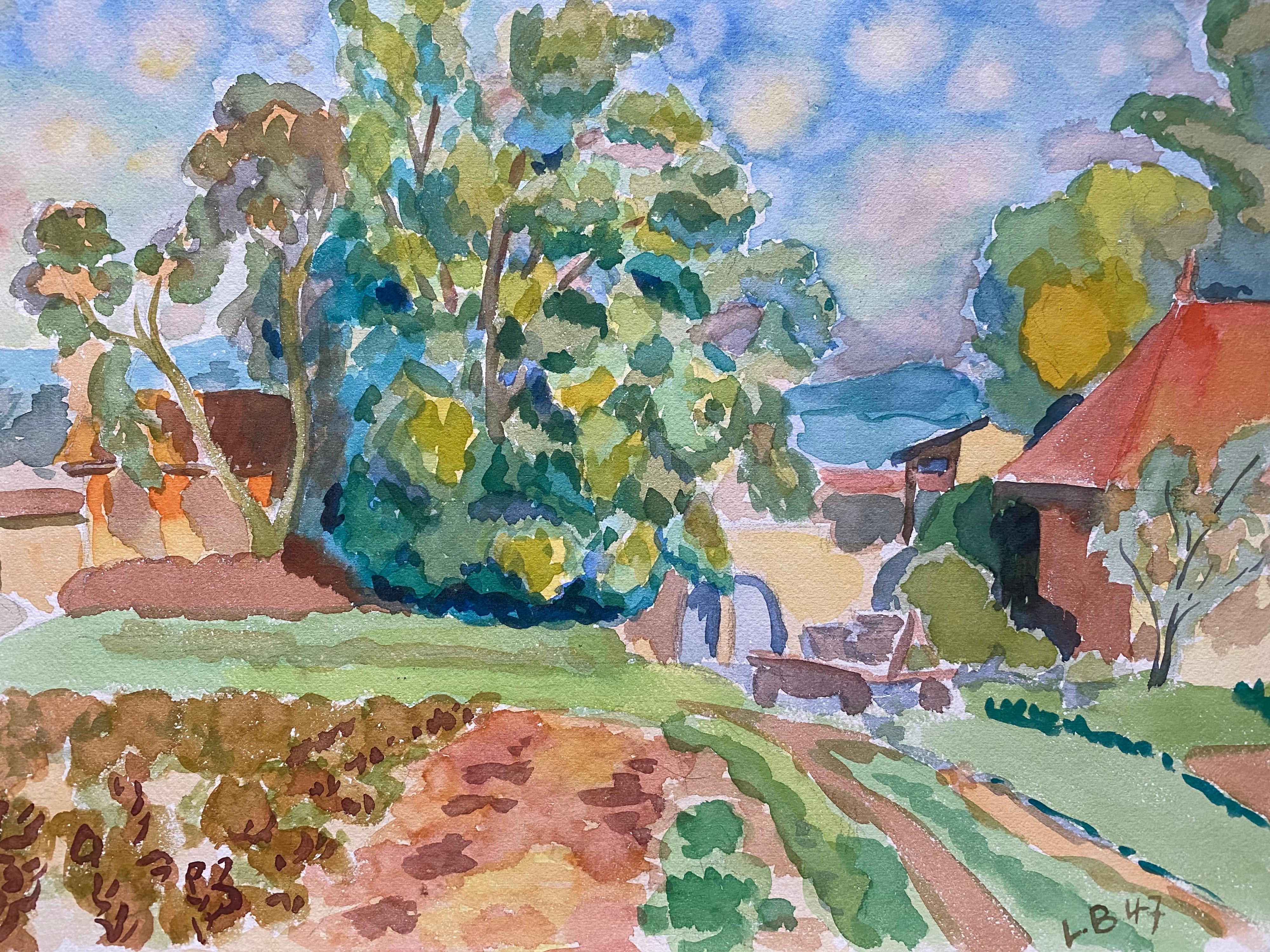 Louis Bellon Landscape Painting - 1940's Provence Painting Vibrant  Green Landscape  - Post Impressionist artist